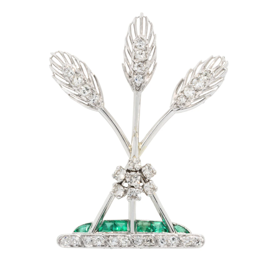 Brosche "Gerstenähren" mit Smaragden und Diamanten