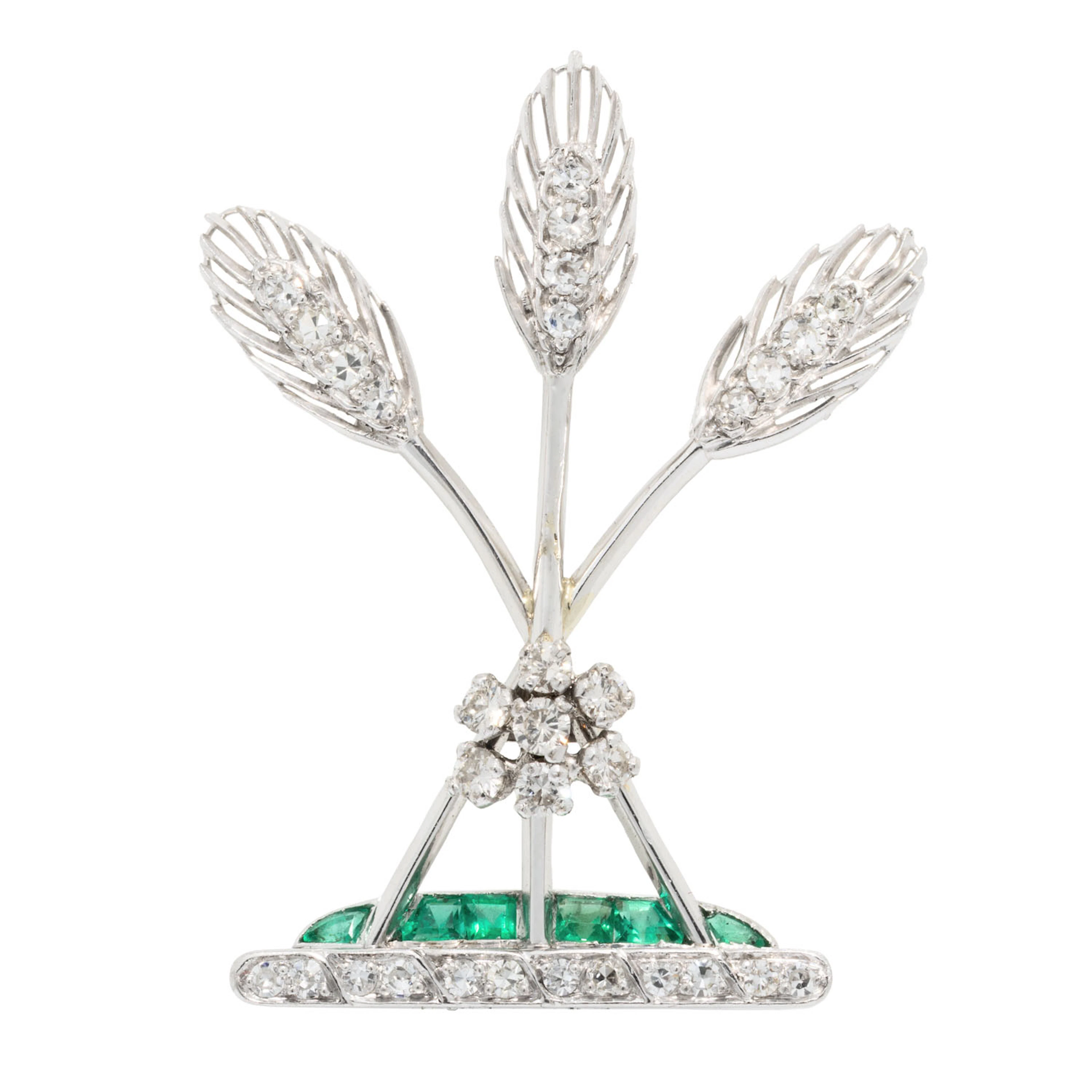 Brosche "Gerstenähren" mit Smaragden und Diamanten