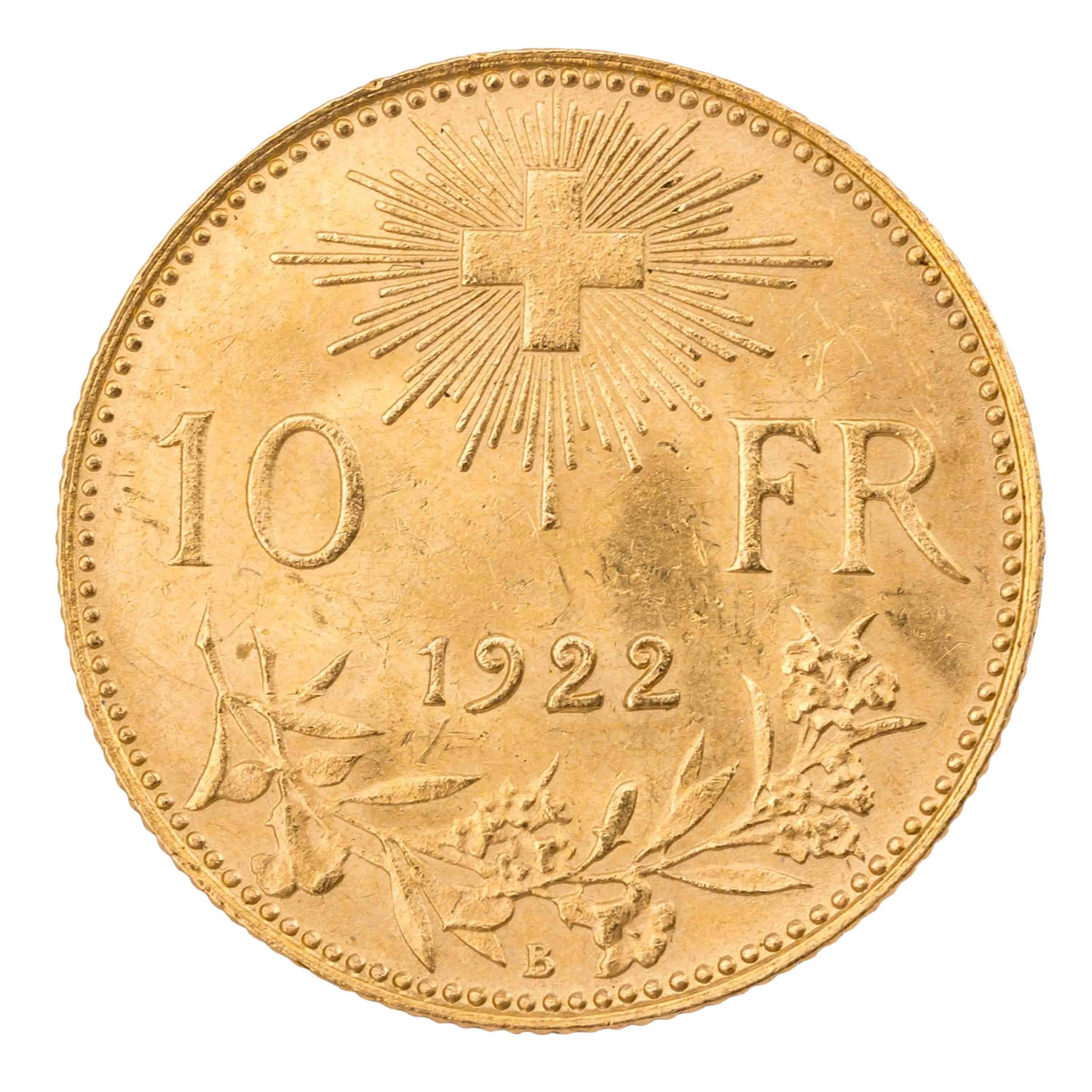 Schweiz/GOLD – 10 Franken 1922