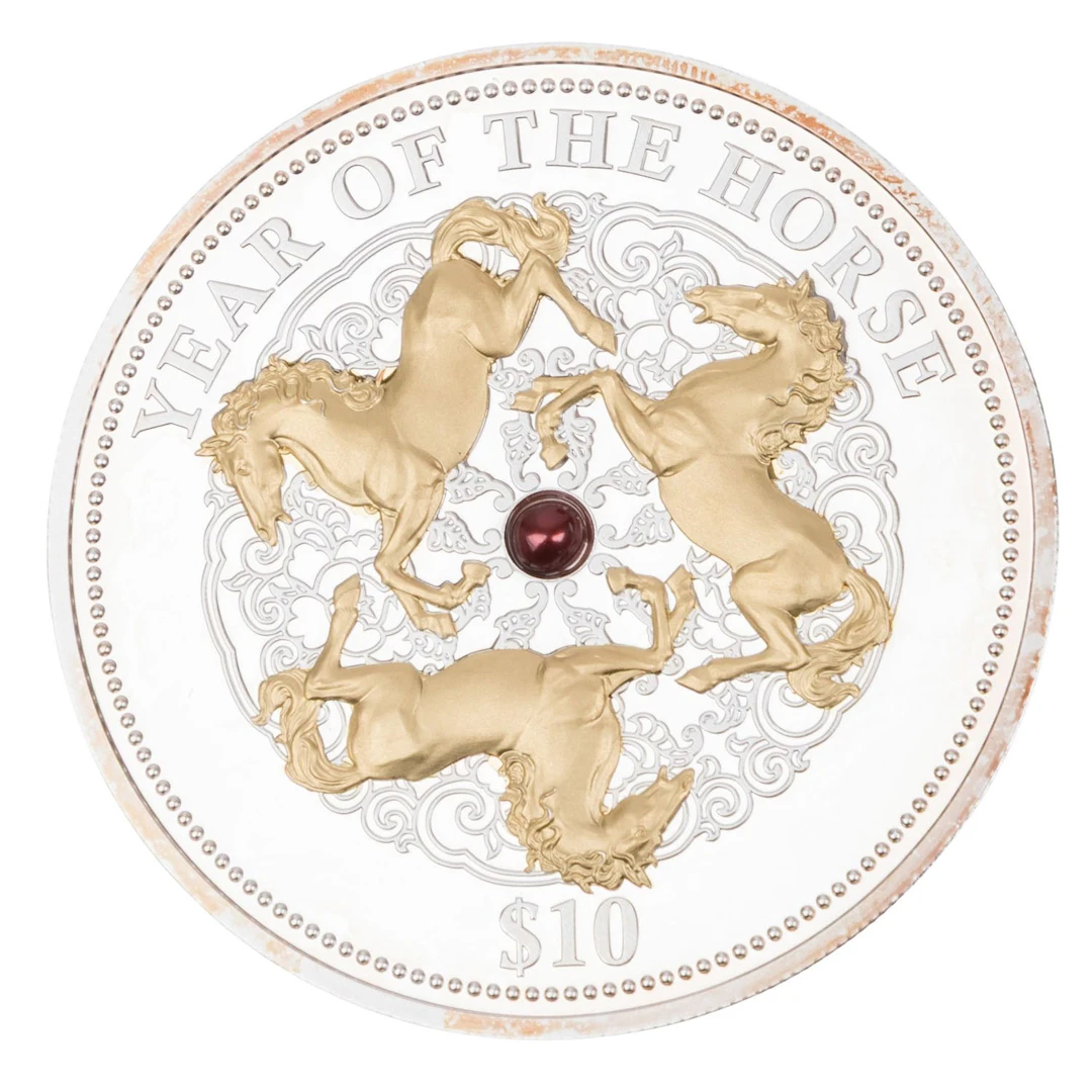 Fiji /SILBER - 10 $, 1 oz Lunar 2014 - Jahr des Pferdes PP