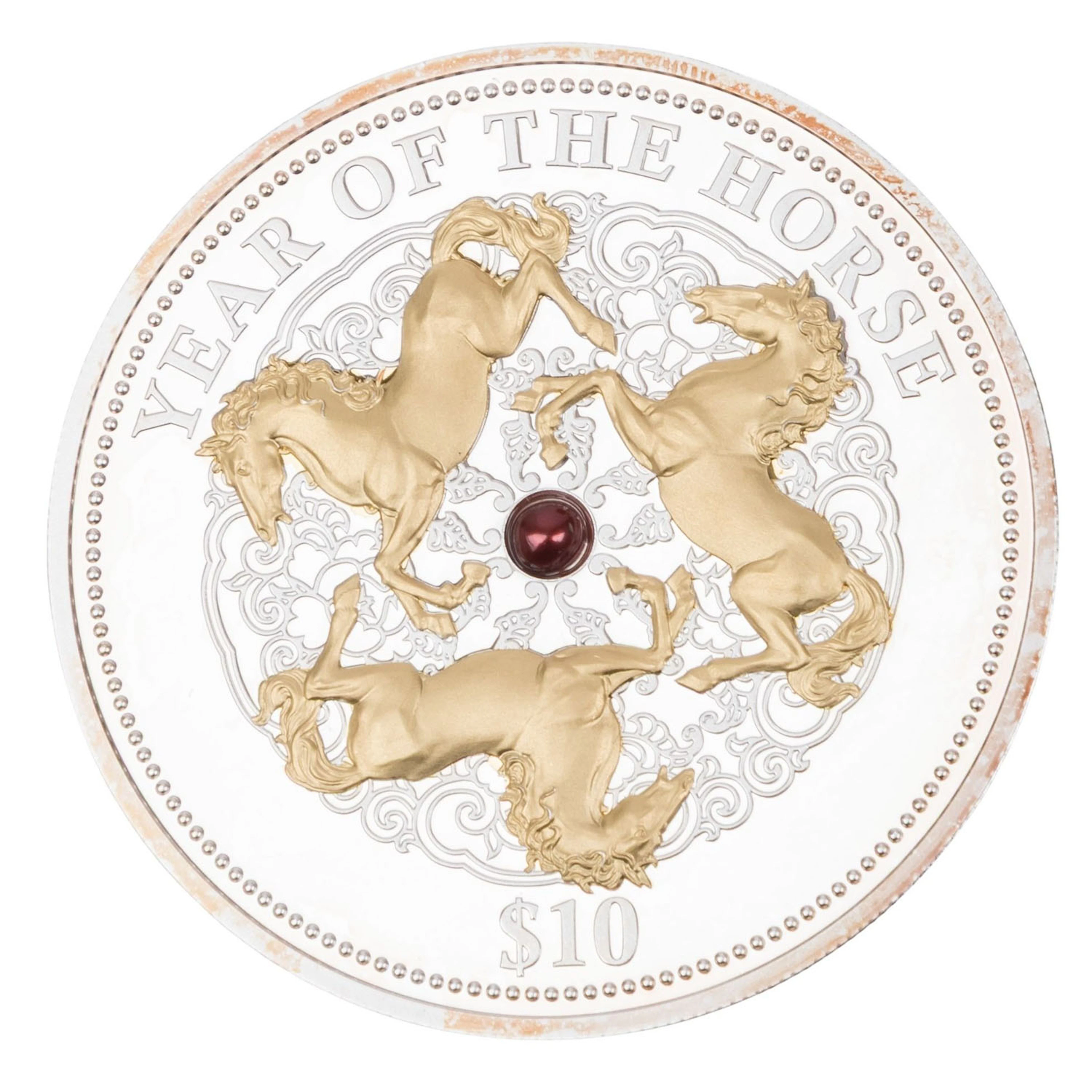 Fiji /SILBER - 10 $, 1 oz Lunar 2014 - Jahr des Pferdes PP