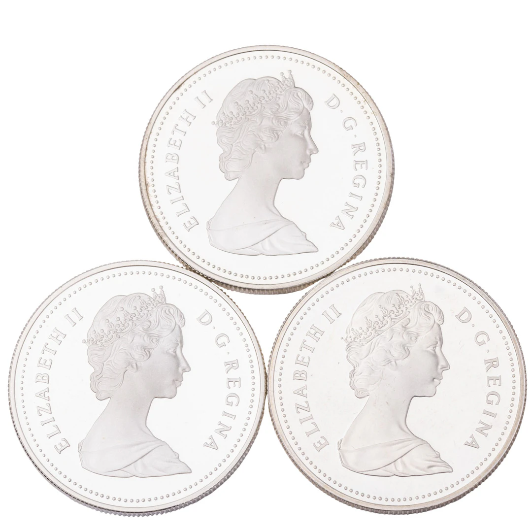 Kanada / SILBERLot – 3 × 1 Dollar Gedenkmünzen „Eisenbahn“ in PP