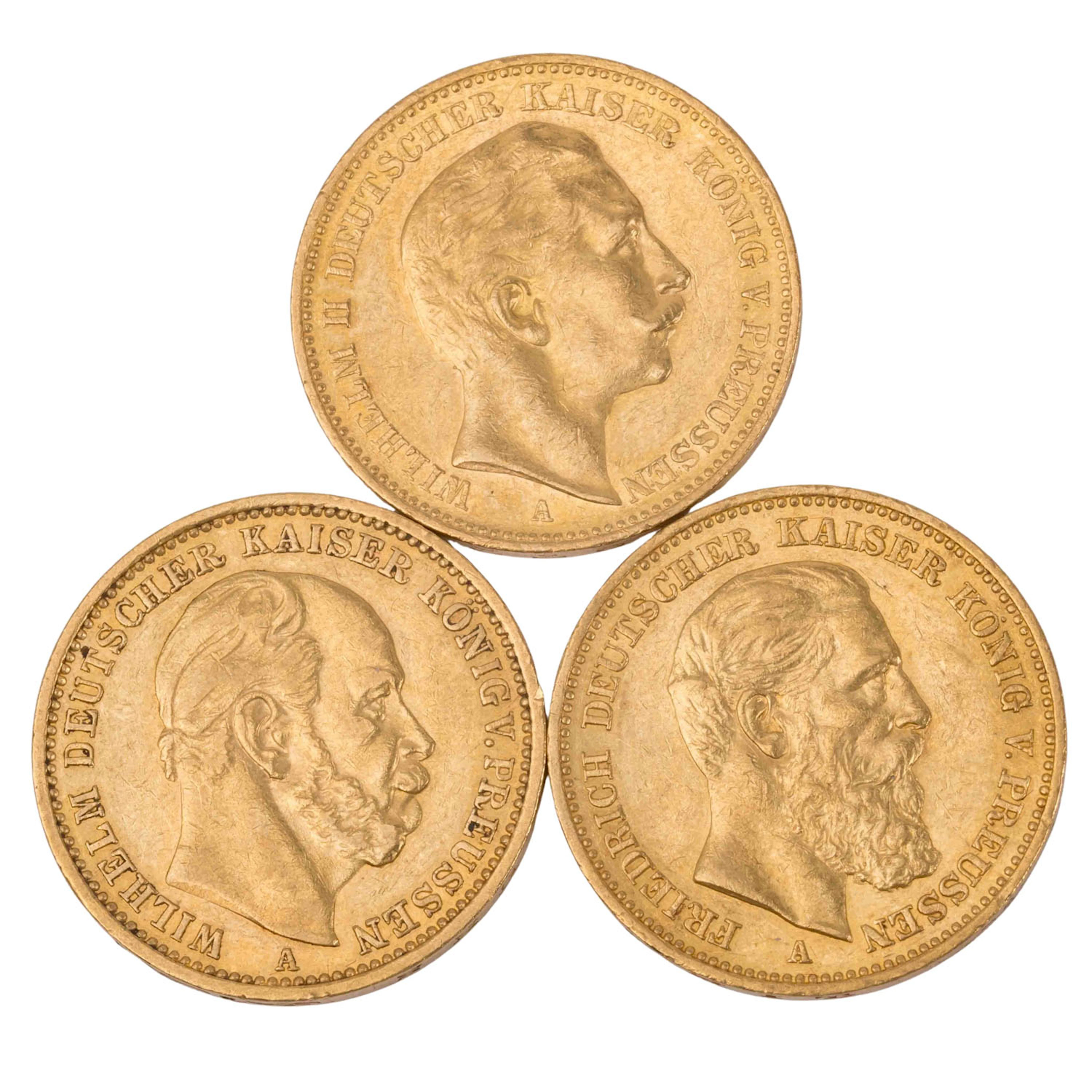 Preussen/GOLDlot 3x 20 Mark 1876, 1888, 1902