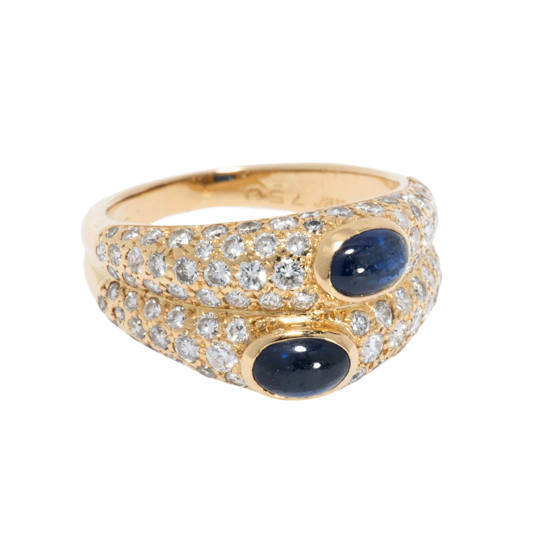 CARTIER Ring mit 2 Saphircabochons und Brillanten