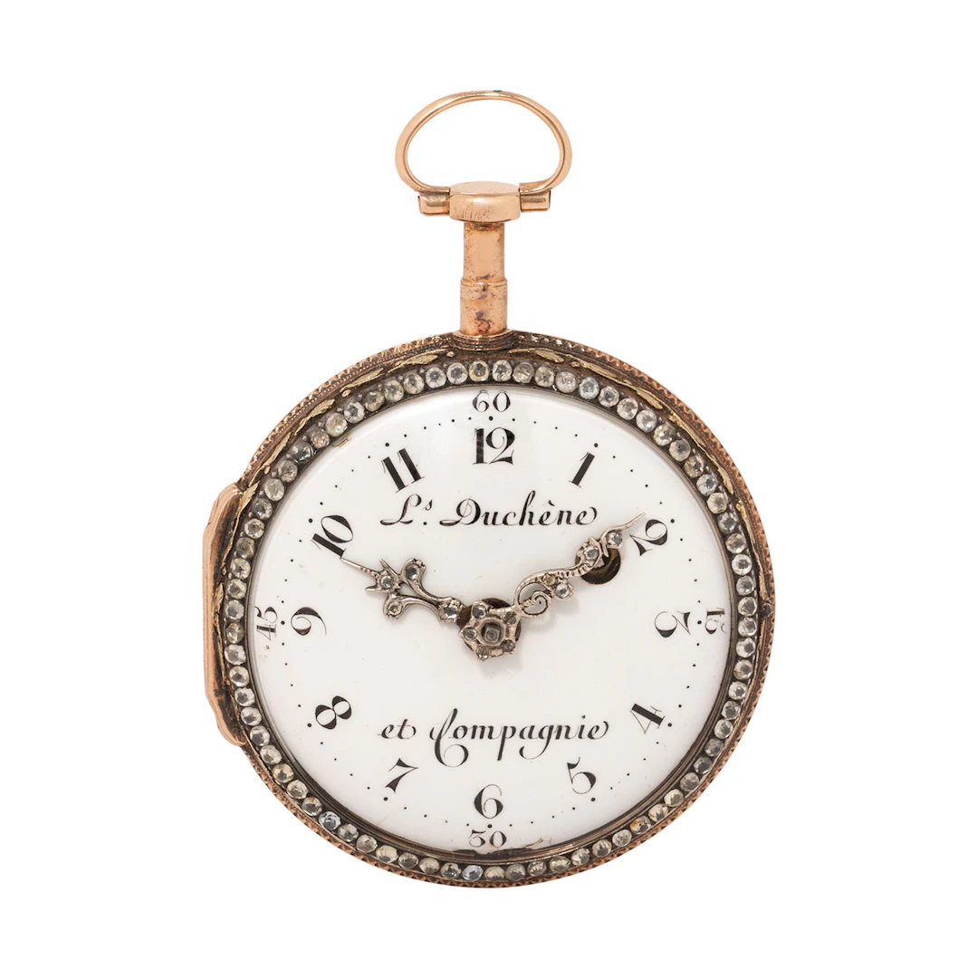 L. DUCHÊNE ET COMPAGNIE Spindeltaschenuhr in 18K Roségold mit Diamanten