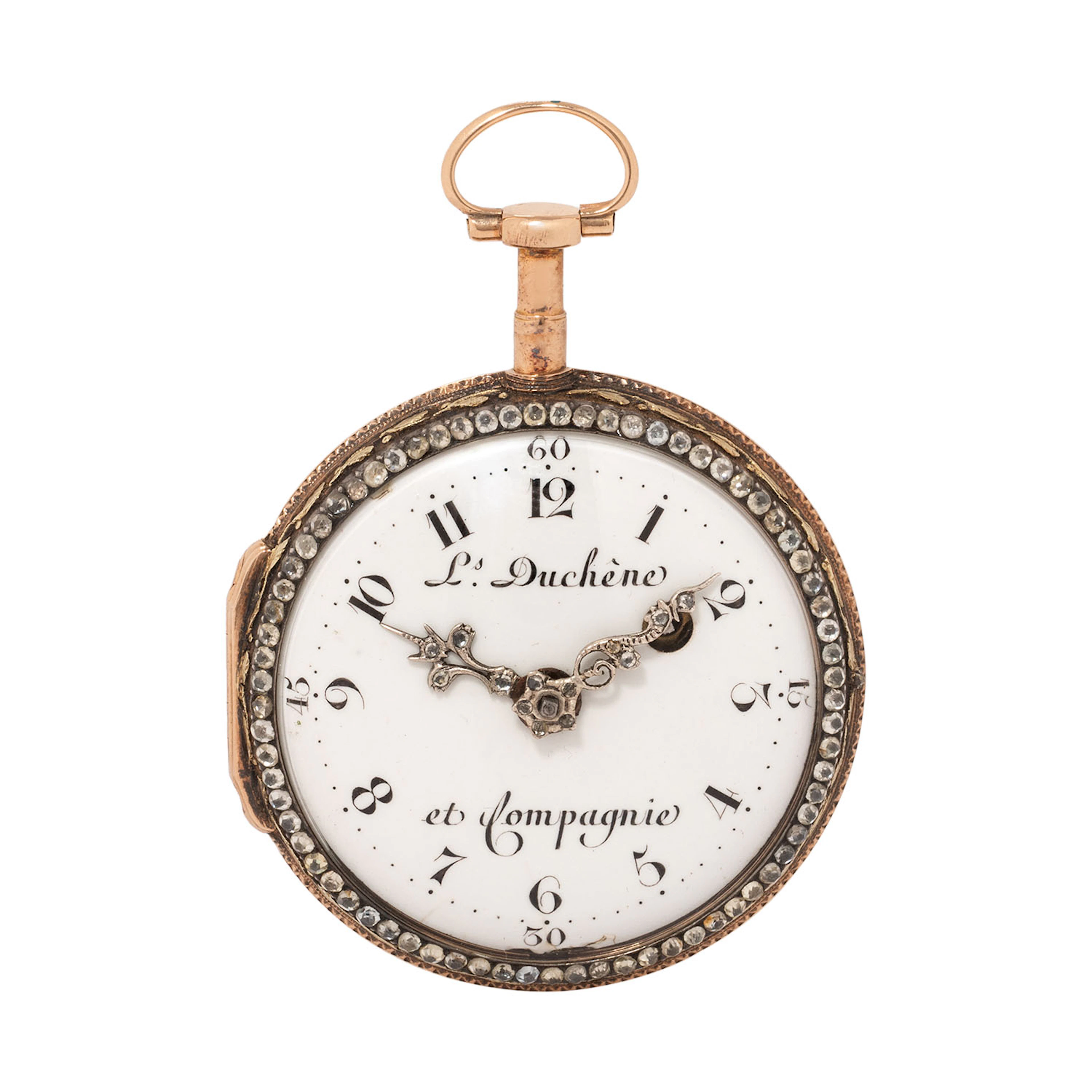 L. DUCHÊNE ET COMPAGNIE Spindeltaschenuhr in 18K Roségold mit Diamanten