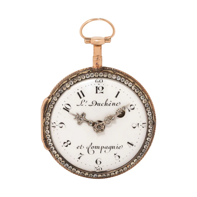 L. DUCHÊNE ET COMPAGNIE Spindeltaschenuhr in 18K Roségold mit Diamanten