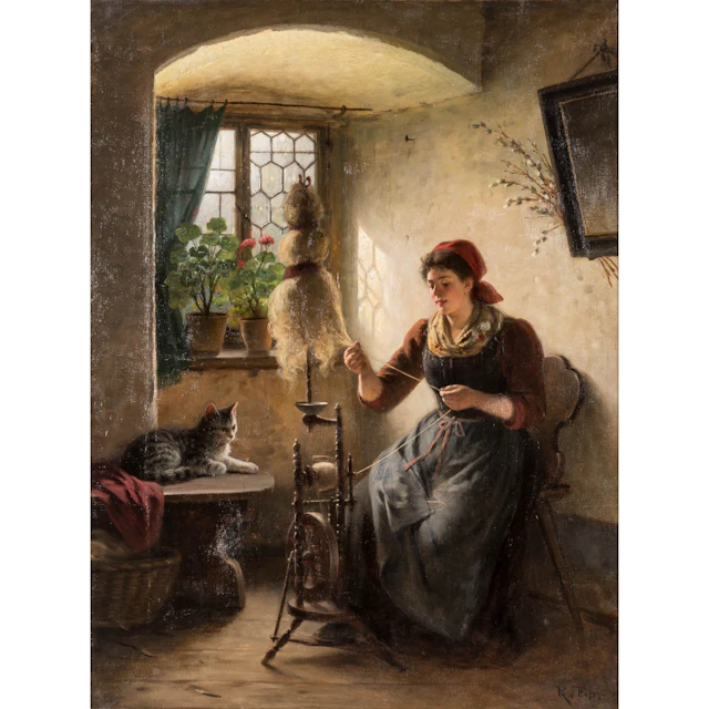 EPP, RUDOLF (1834-1910) "Bauernmädchen am Spinnrad"