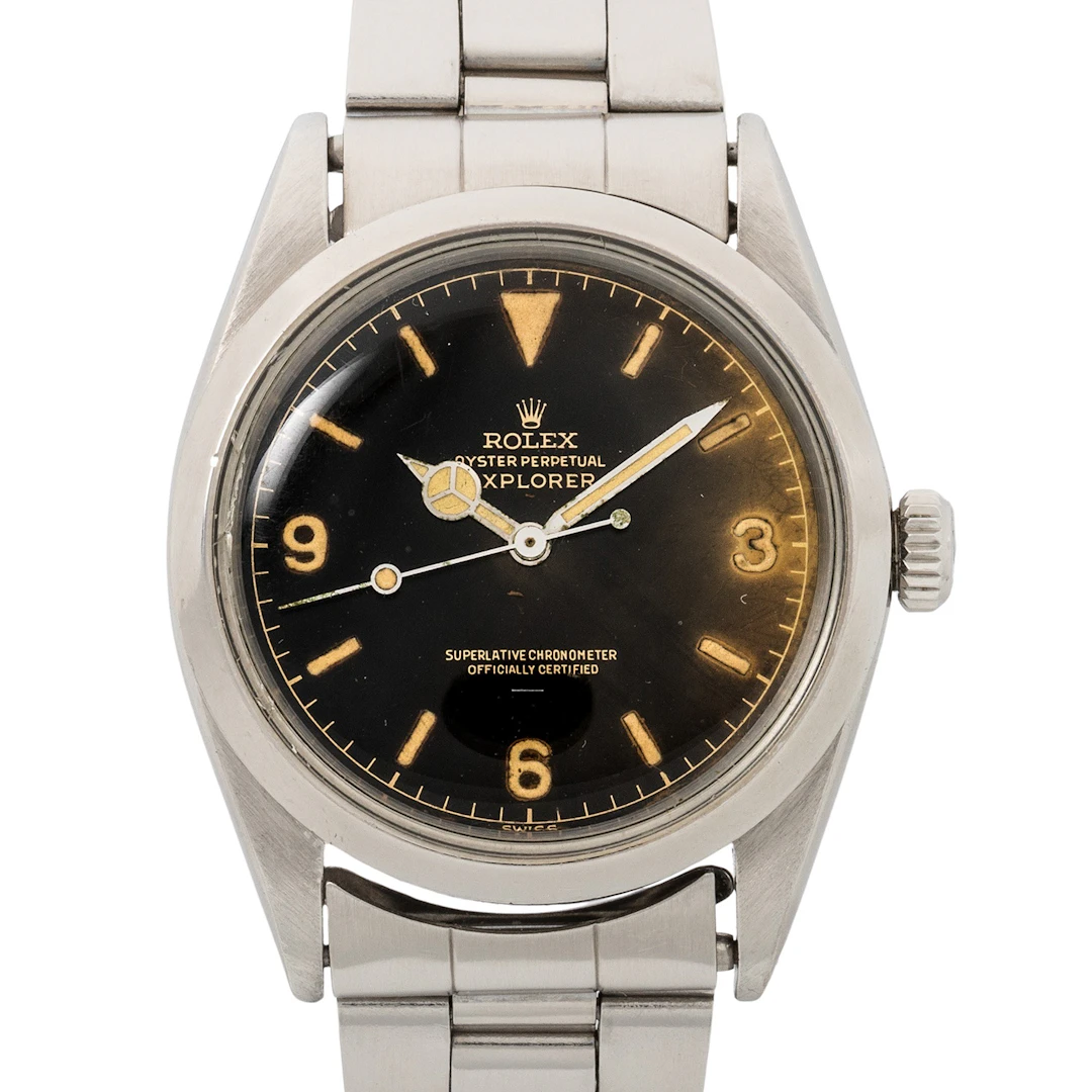 ROLEX seltene Oyster Perpetual Explorer I "Tropical Gilt Underline"