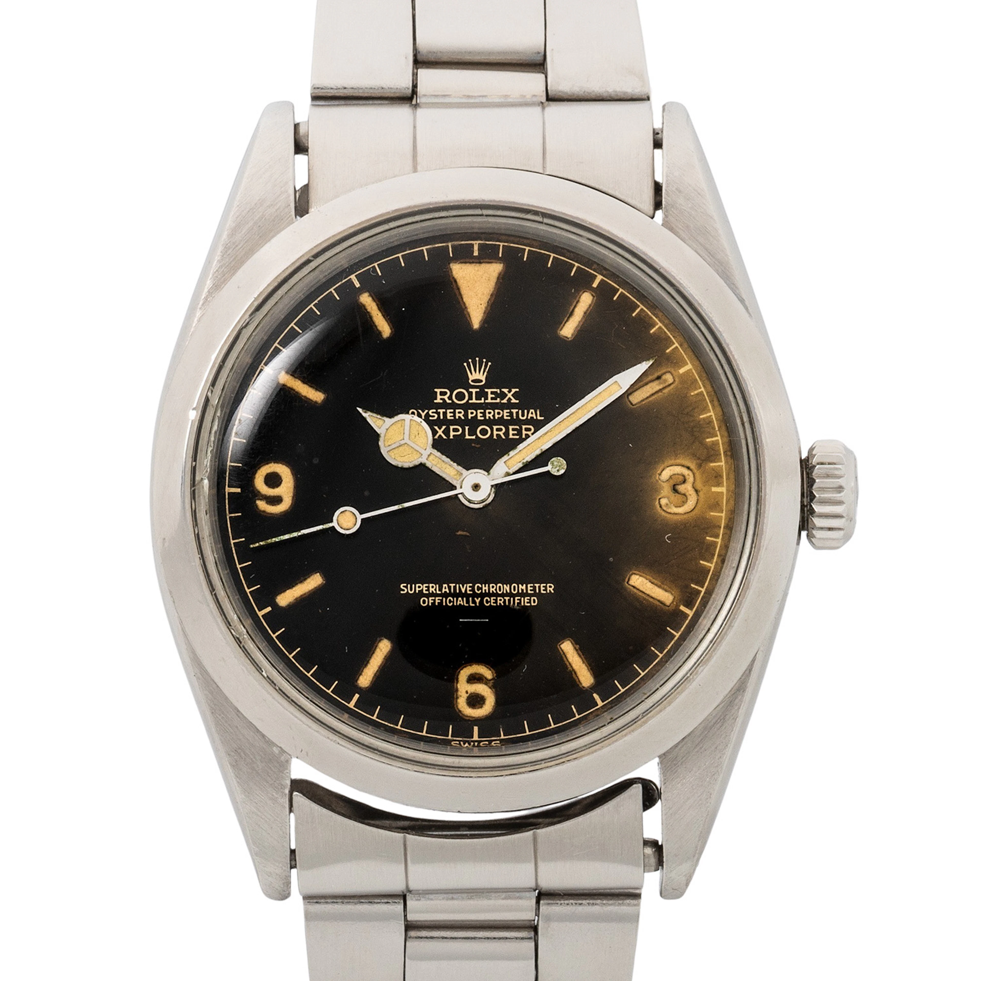 ROLEX seltene Oyster Perpetual Explorer I "Tropical Gilt Underline"