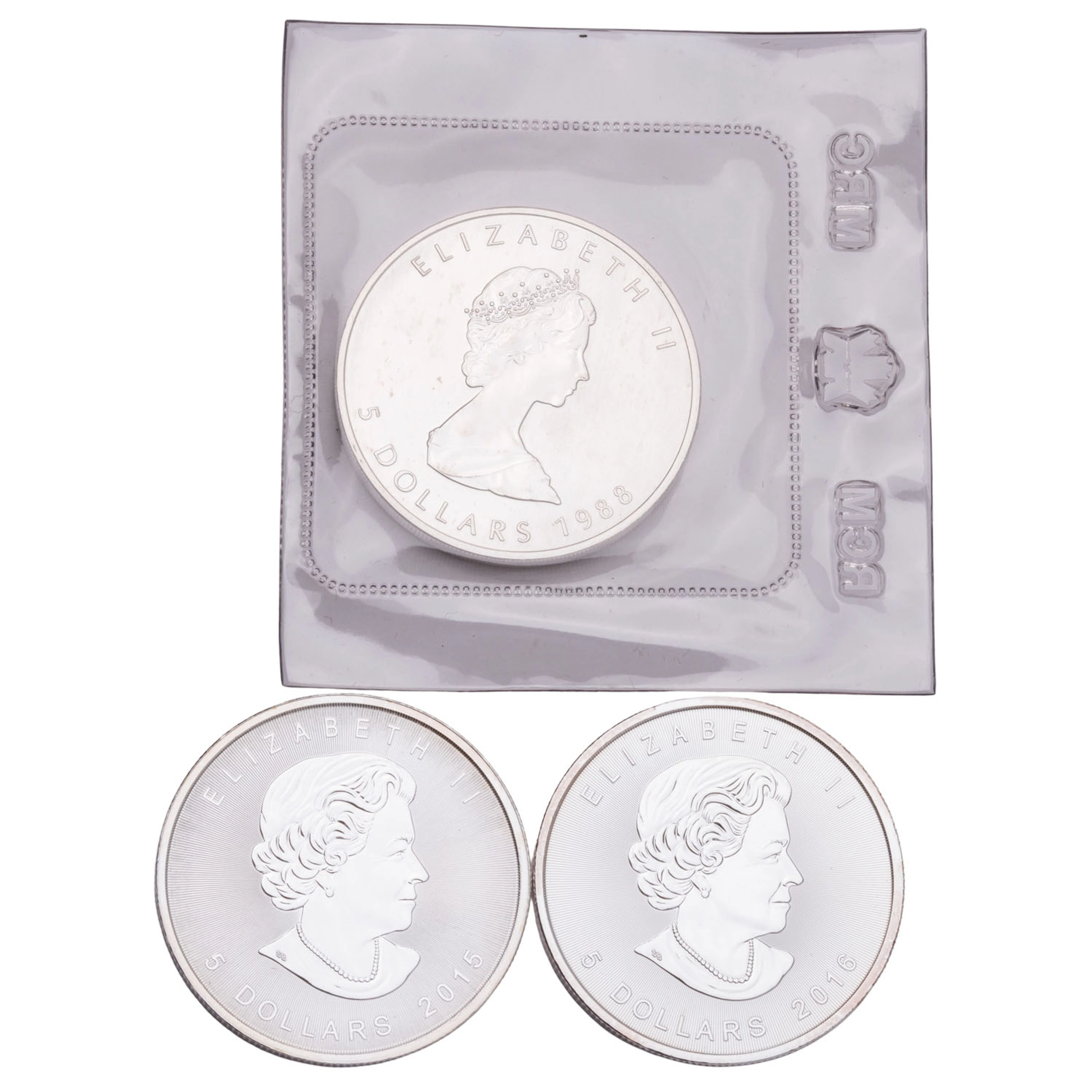Kanada/SILBER - 3x 5 Dollar 1988/2015/2016 "Maple Leaf"