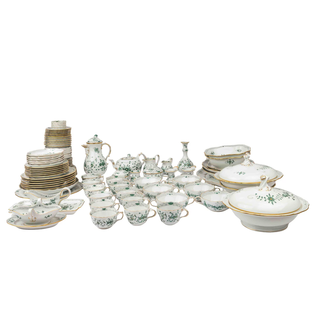 MEISSEN Kaffee-, Tee- und Speiseservice "Indisch Grün", 20. Jh.