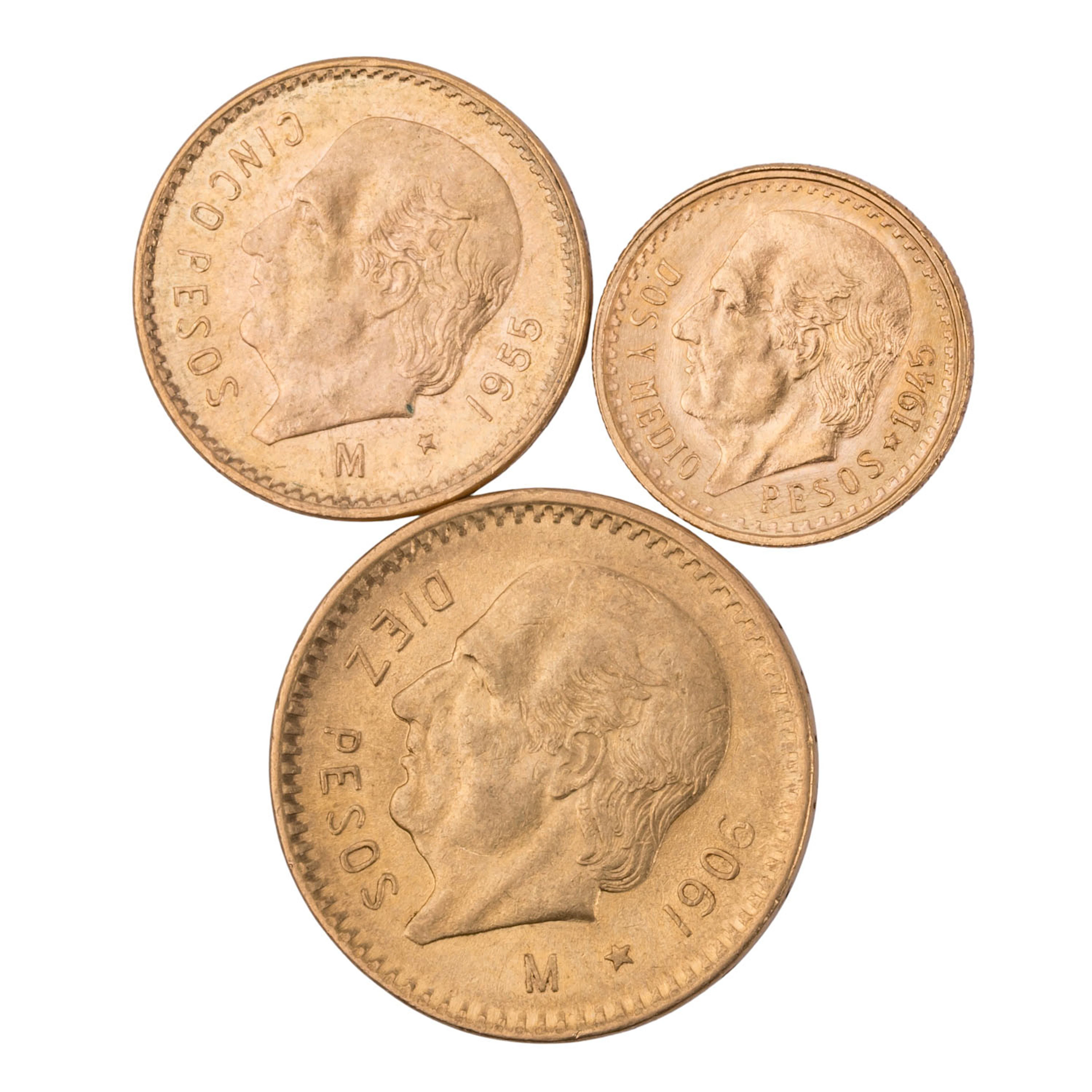 Mexiko /GOLDlot - 3x Münzen Centenario mit insg. ca. 13 g fein