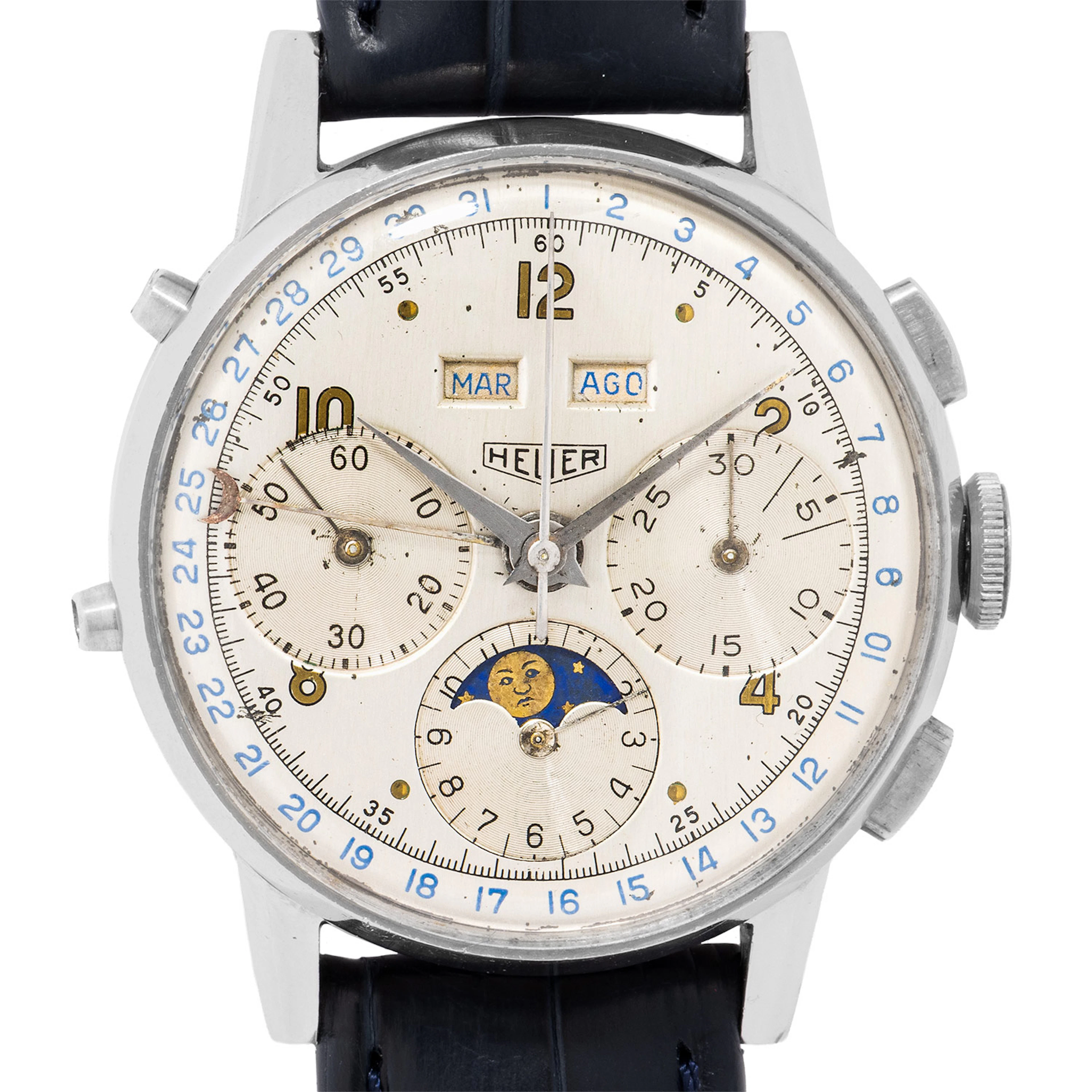 HEUER sehr seltener Vintage "Triple Date / Moonphase" Chronograph