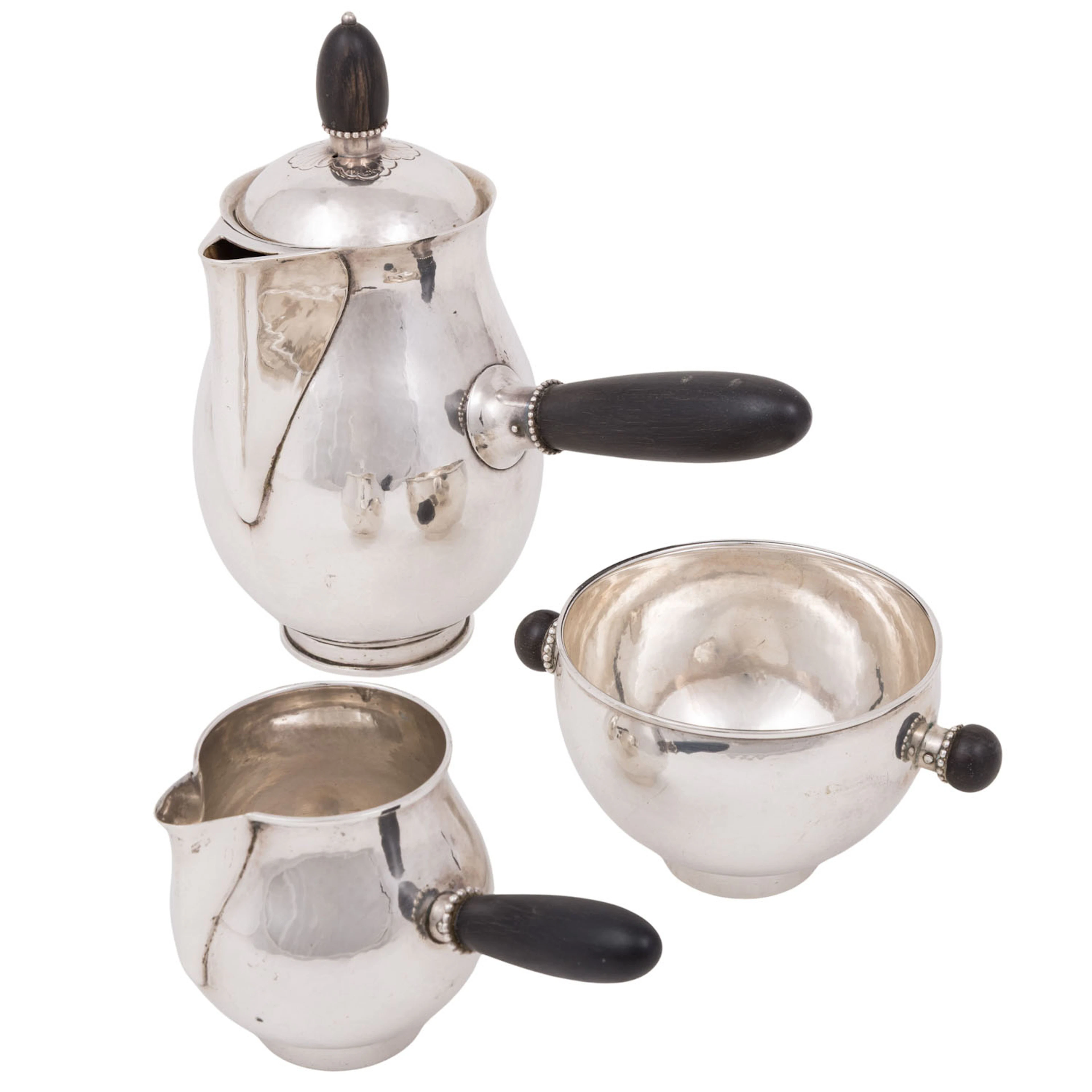 GEORG JENSEN Kaffeekern, 3tlg., 830 Silber, vor 1930
