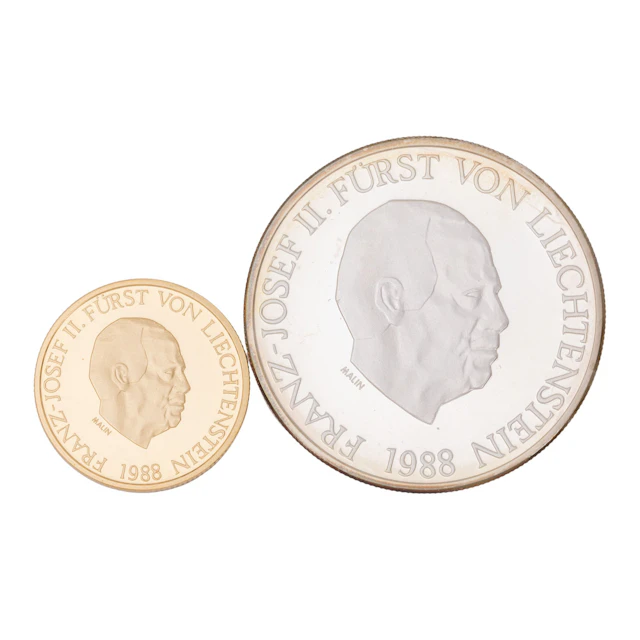 Liechtenstein/GOLD/SILBER 10 & 50 Franken 1988