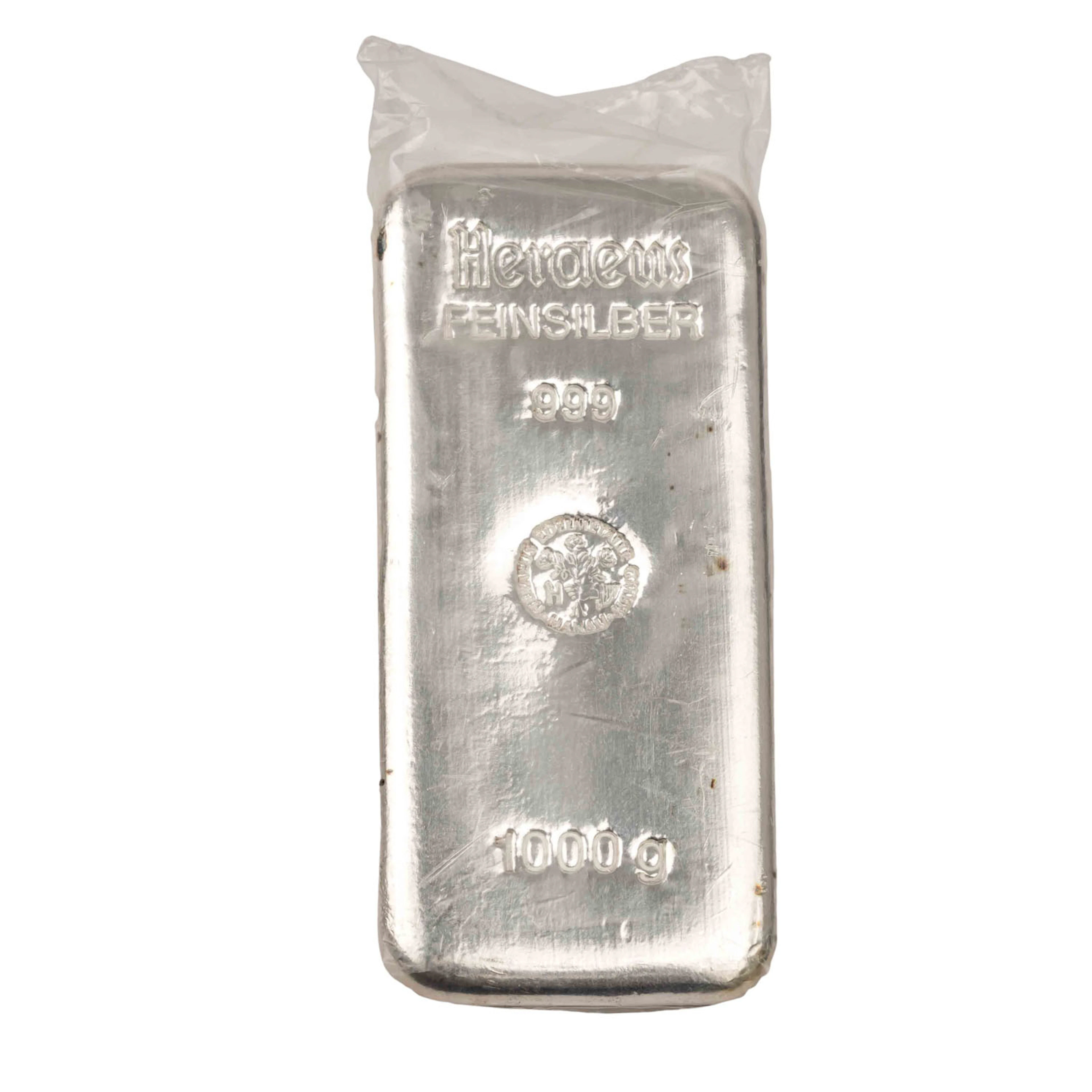 Silberbarren - 1 kg Ag fein, gegossener Silberbarren, Heraeus Edelmetalle