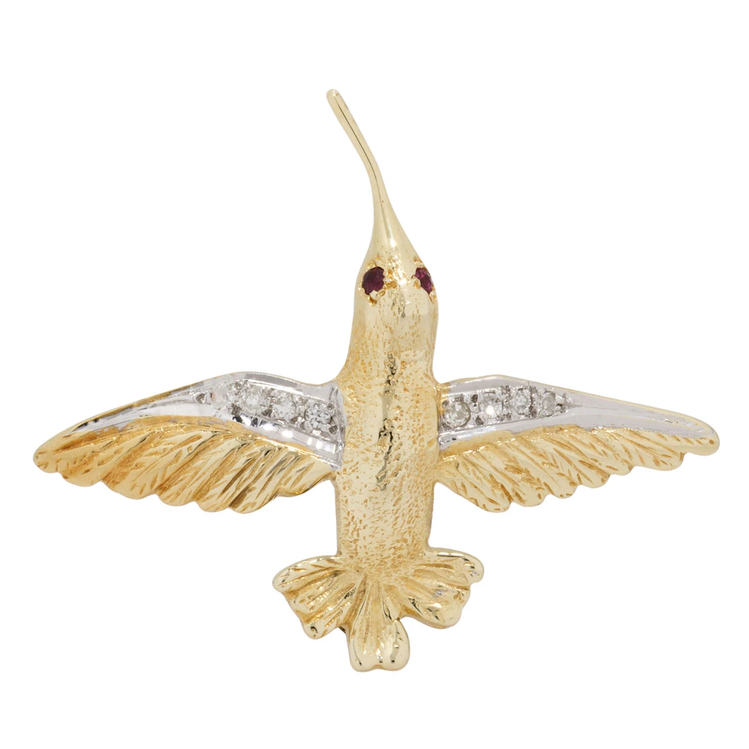 Brosche "Kolibri" mit Diamanten und Rubinen
