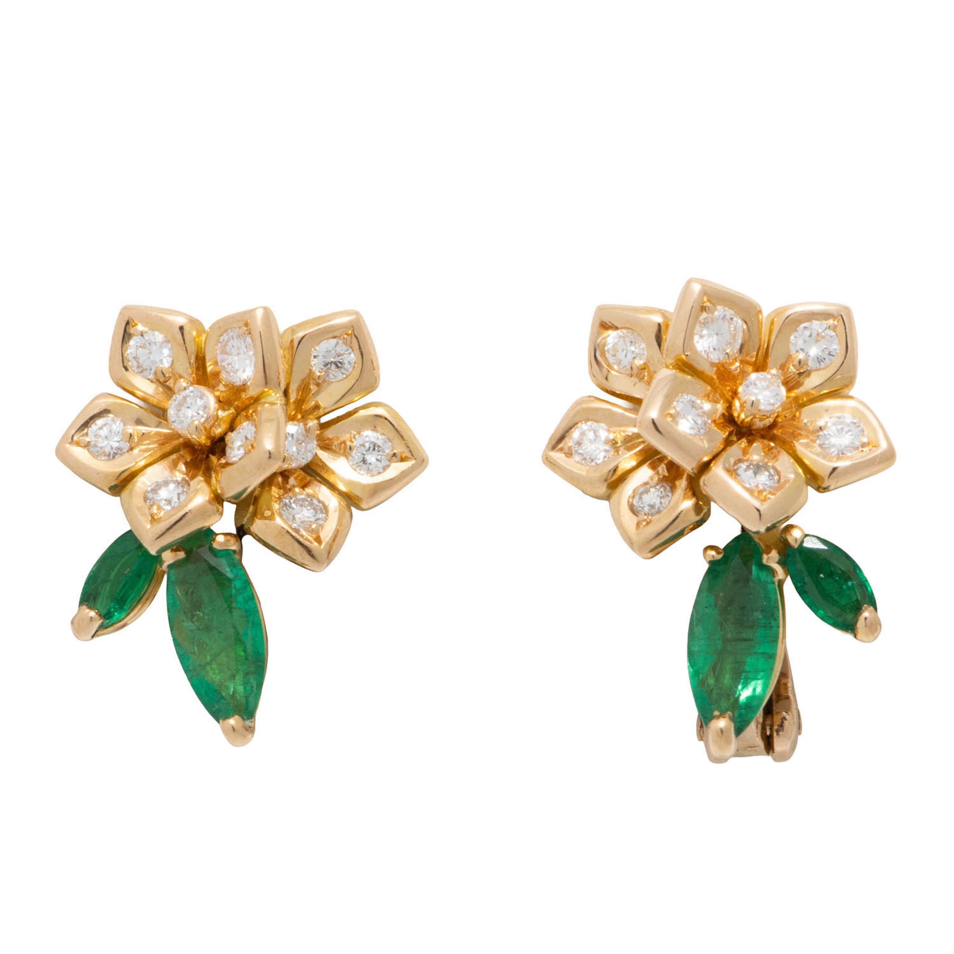 Florale Ohrringe mit Smaragden und Brillanten