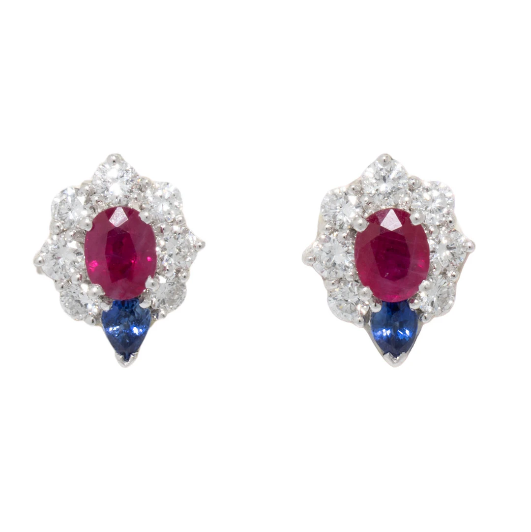 Ohrstecker mit Rubinen 1,06 ct, Saphiren 0,32 ct und Brillanten