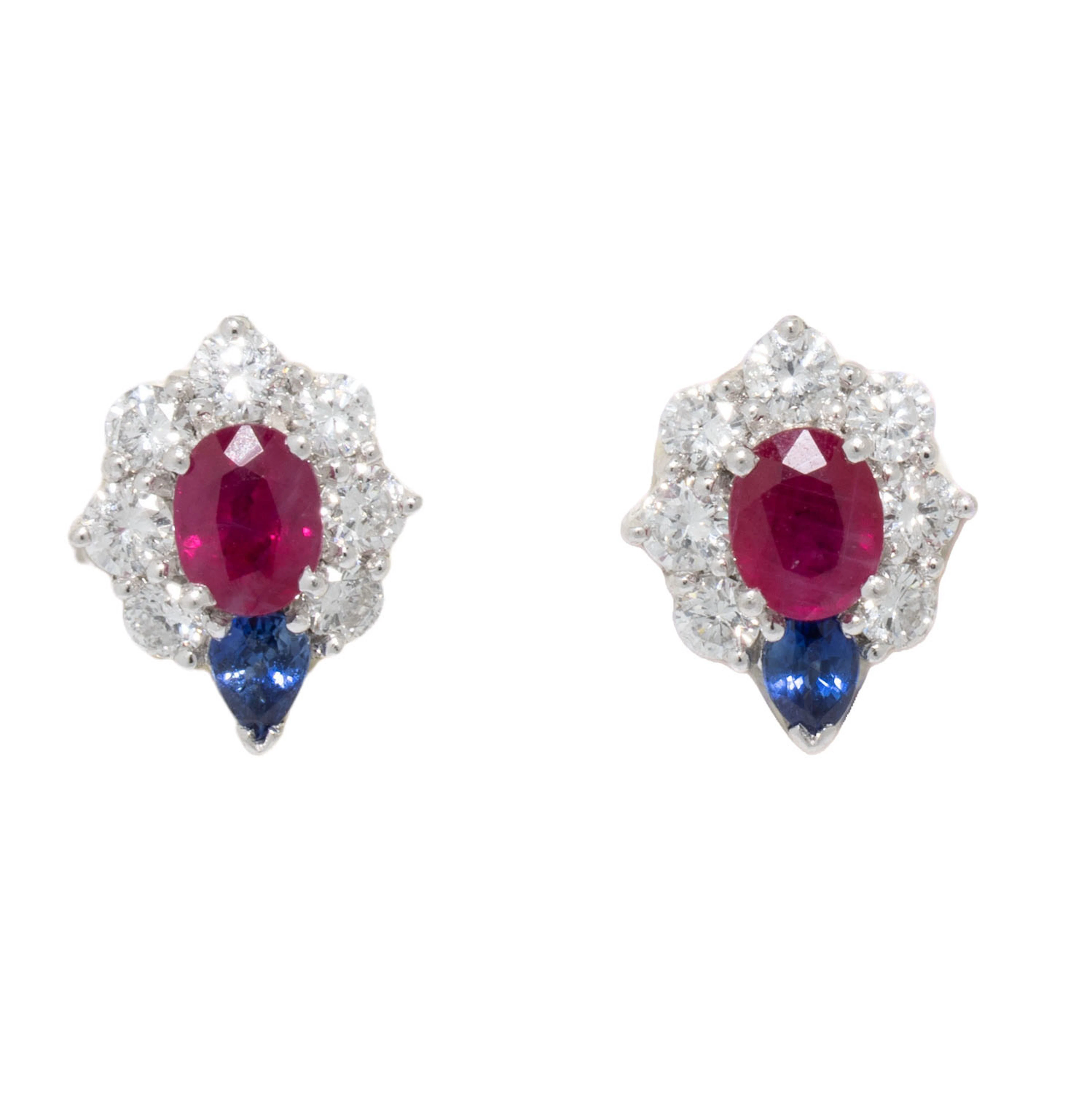 Ohrstecker mit Rubinen 1,06 ct, Saphiren 0,32 ct und Brillanten