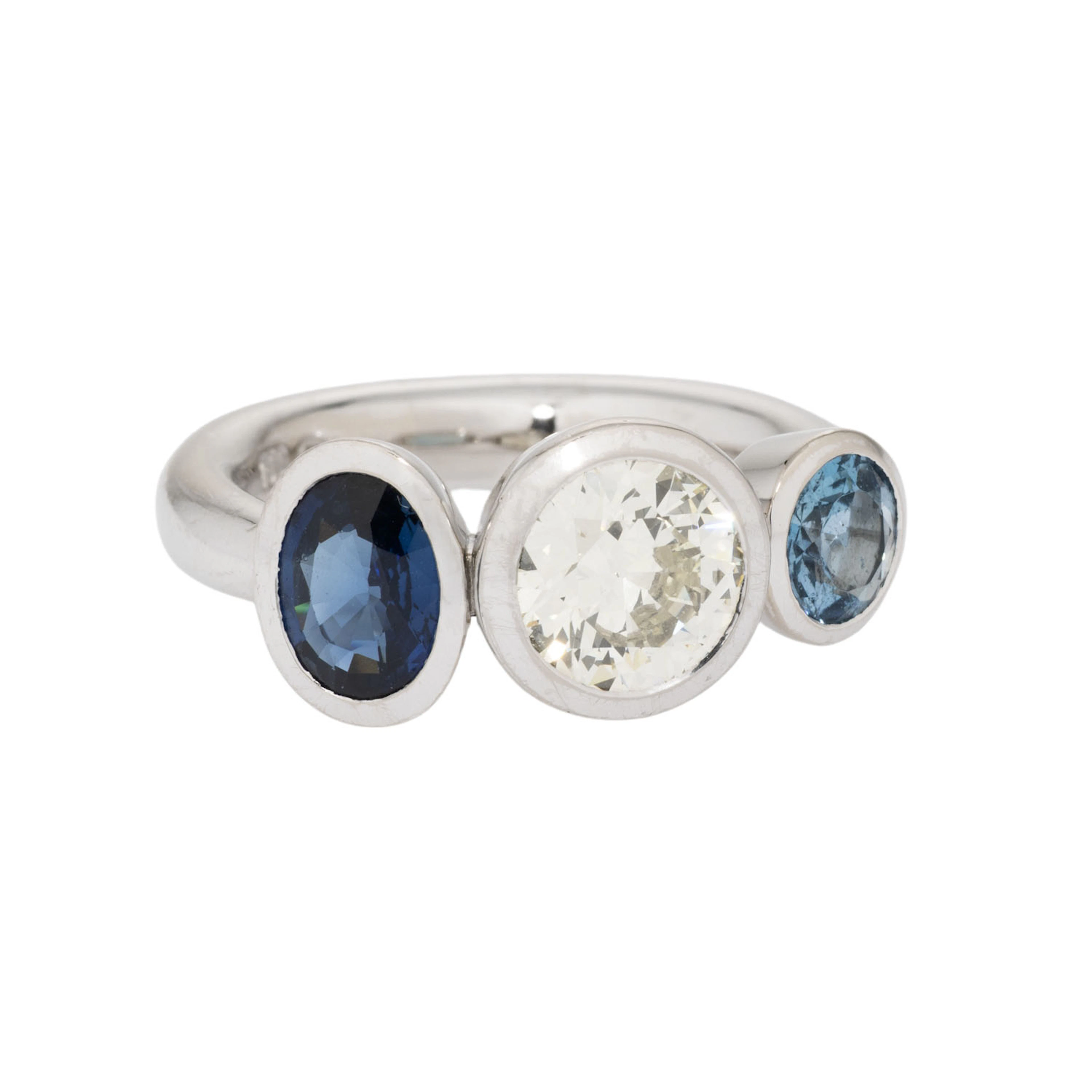 Ring mit Saphir, Aquamarin und Brillant von ca. 1,75 ct