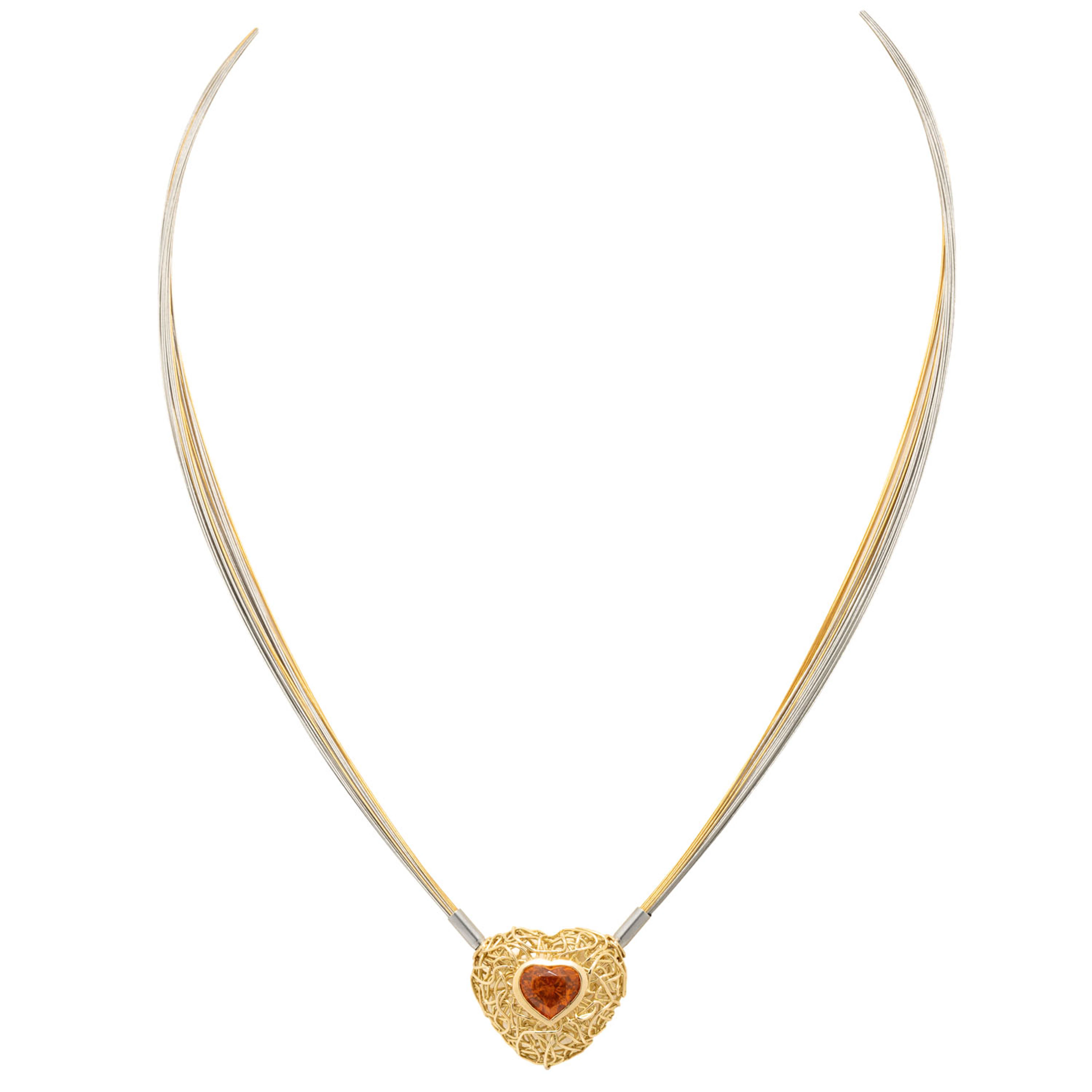 Collier und Anhänger "Herz" mit Spessartin