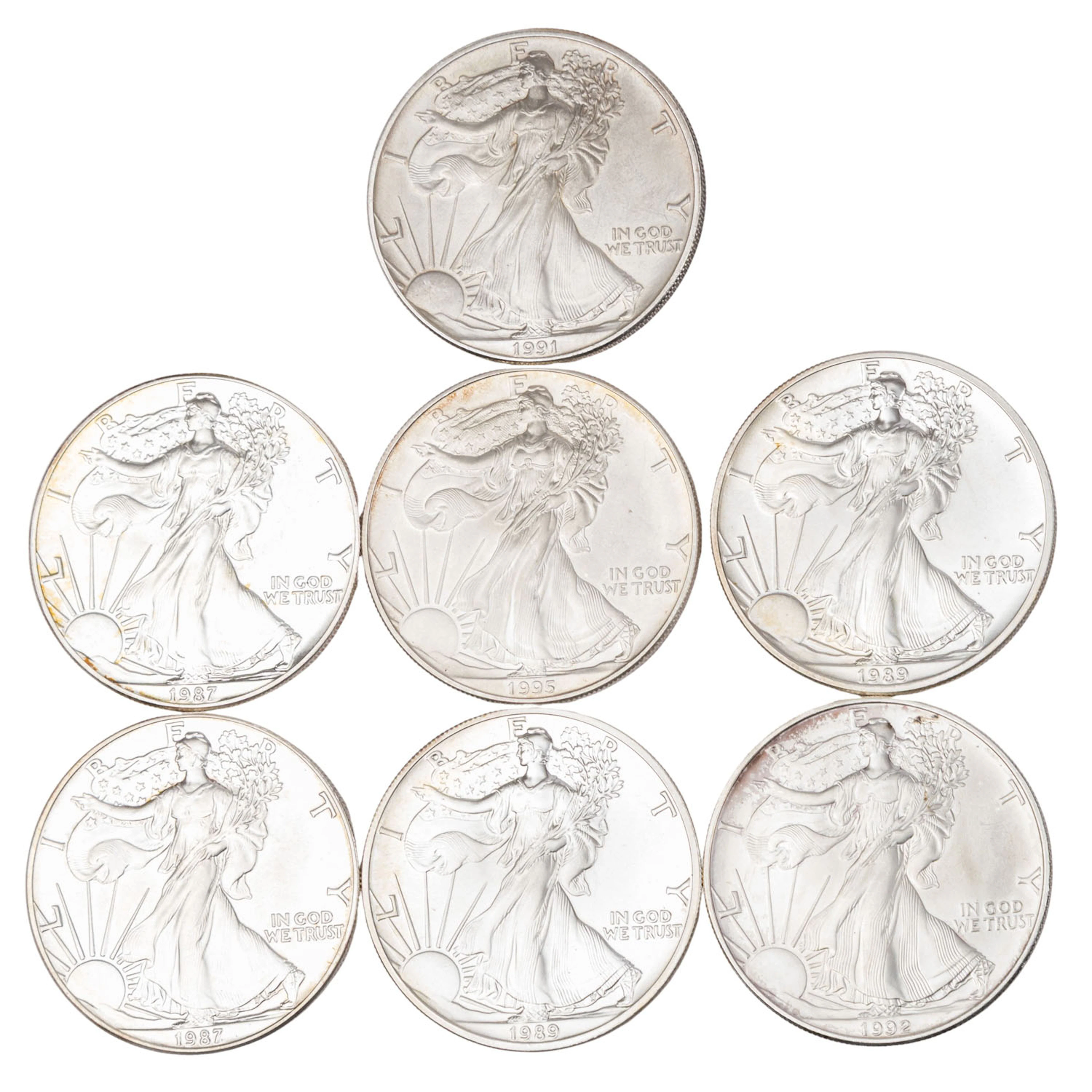 USA/SILBER – 7 x 1 $, American Silver Eagle, je 1 Unze