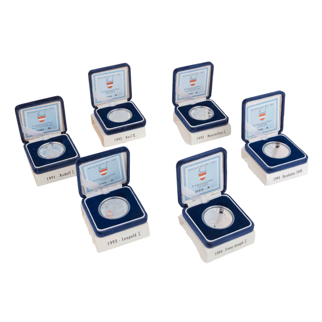 Österreich/SILBERsammlung 6x 100 Schilling 1991, 2x 1992, 1993, 2x 1994