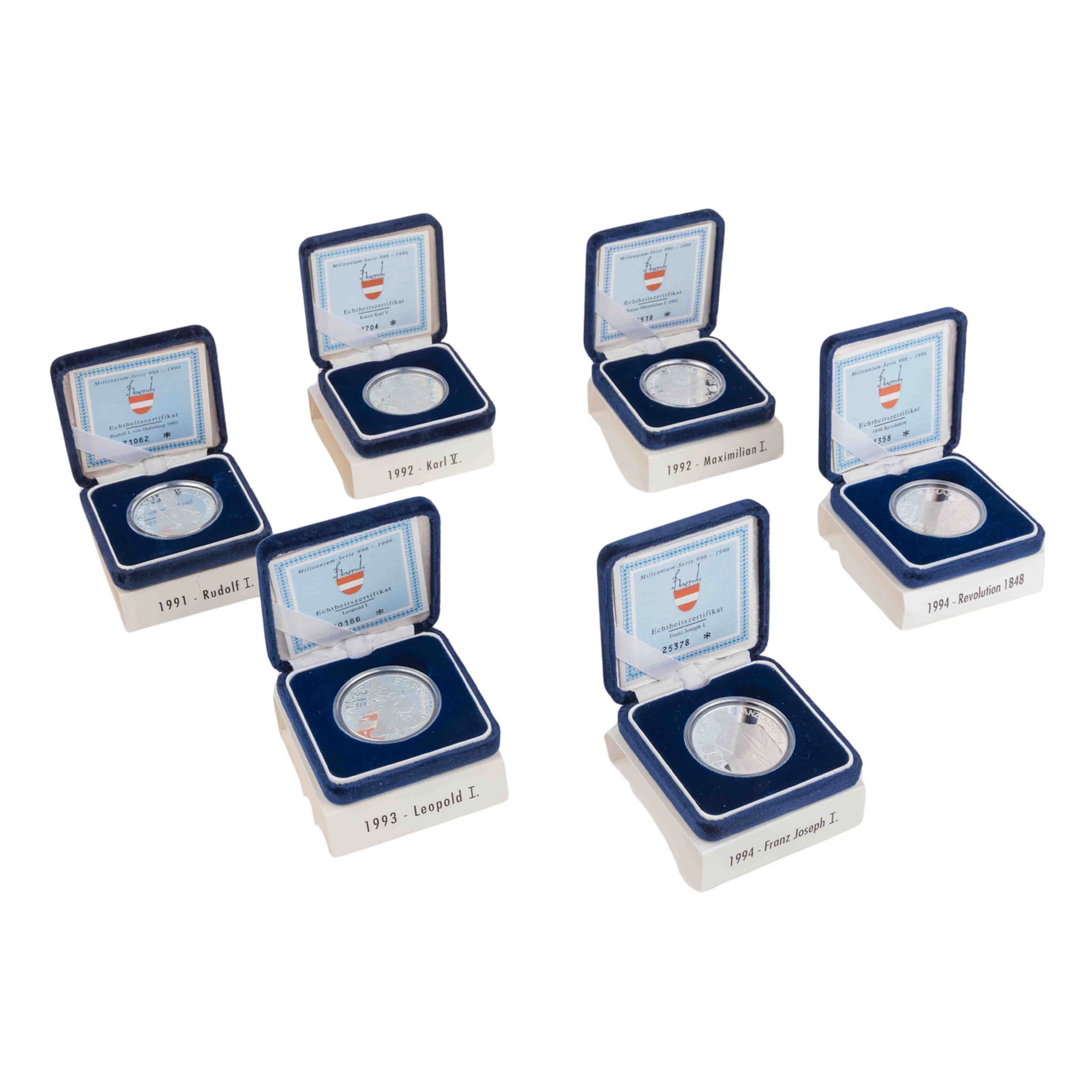 Österreich/SILBERsammlung 6x 100 Schilling 1991, 2x 1992, 1993, 2x 1994