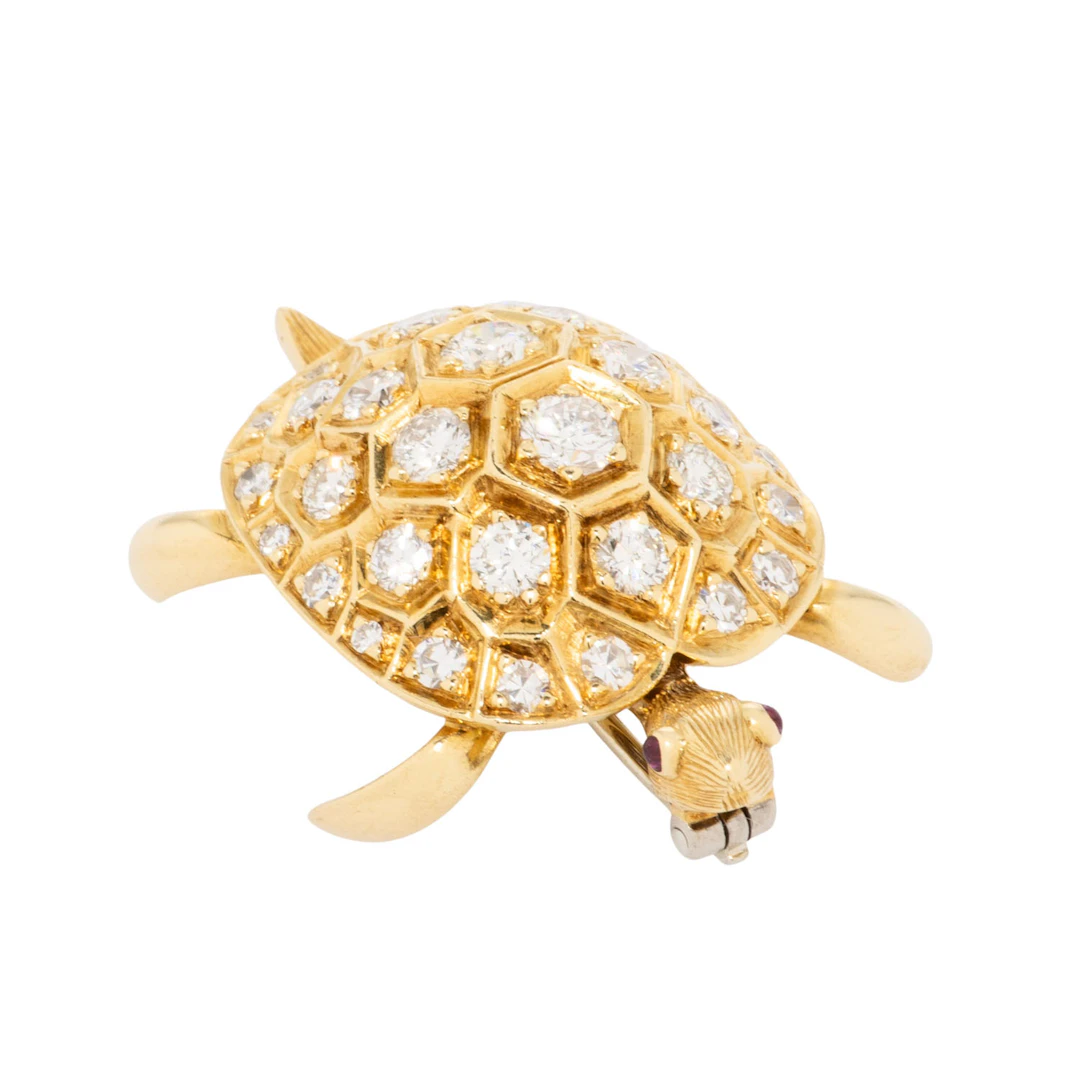 MEISTER Brosche "Schildkröte" mit Diamanten