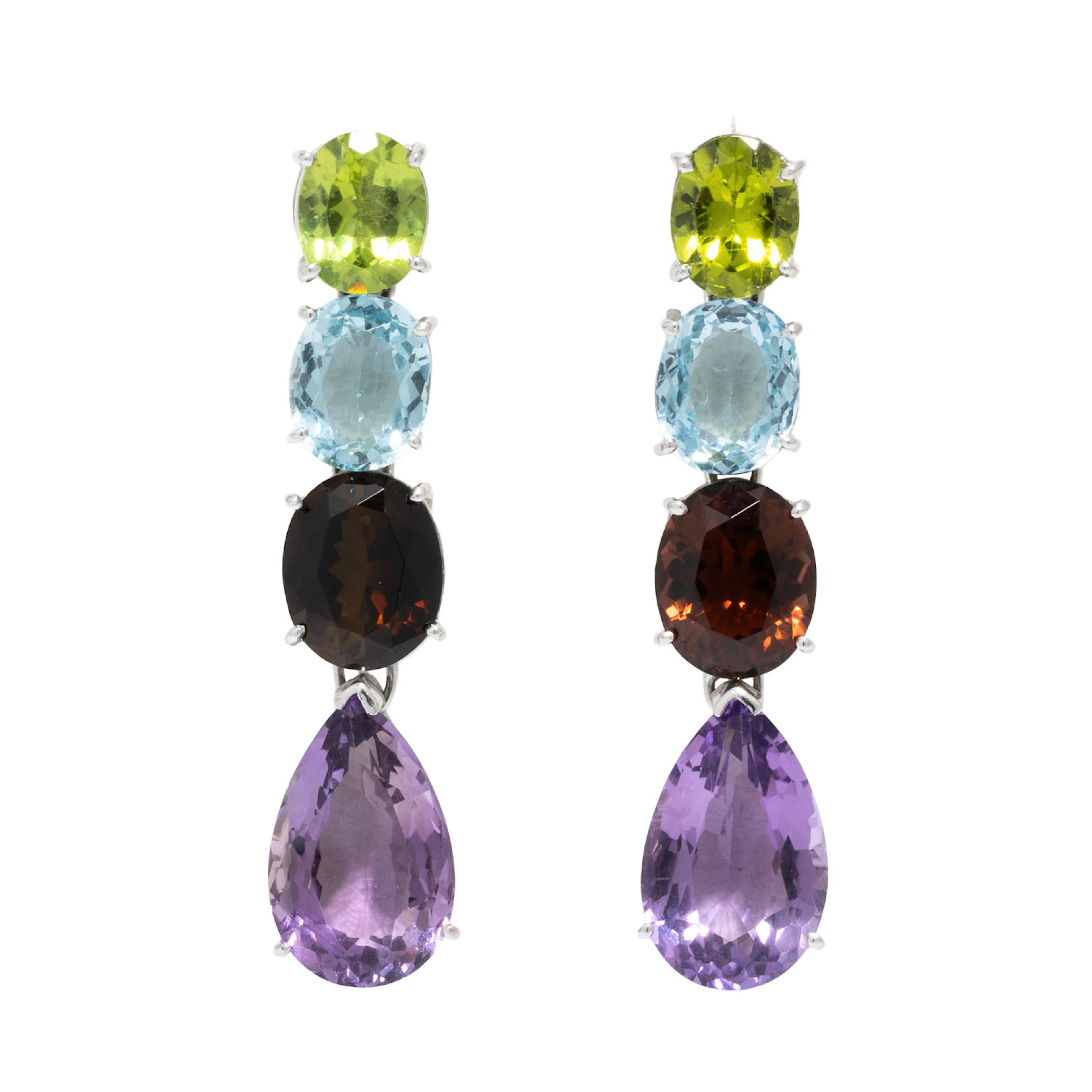 Ohrhänger mit Peridot, Aquamarin, Turmalin und Amethyst