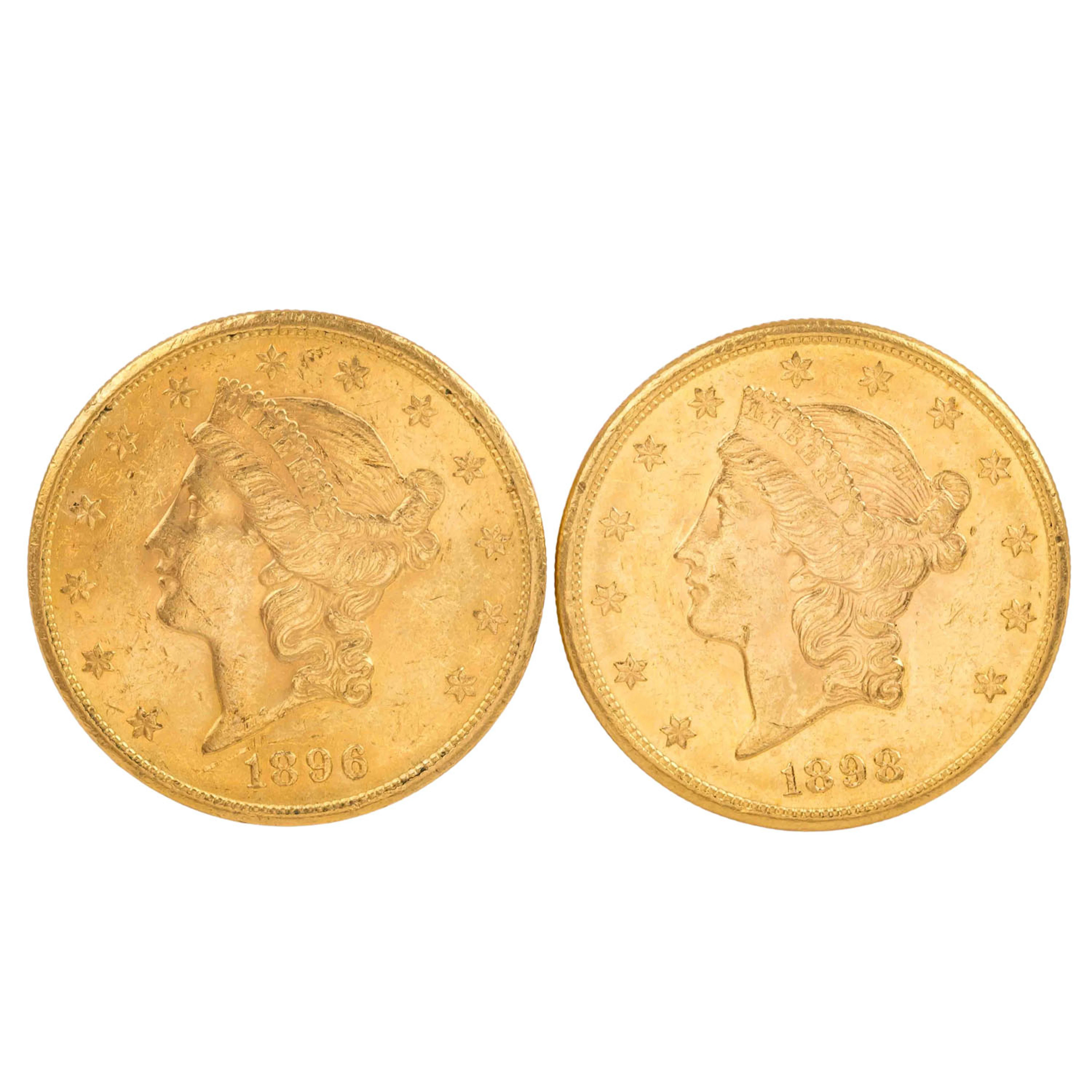 USA /2-tlg. GOLD-Lot - 2 x 20$ Liberty Head 1896-S und 1898-S