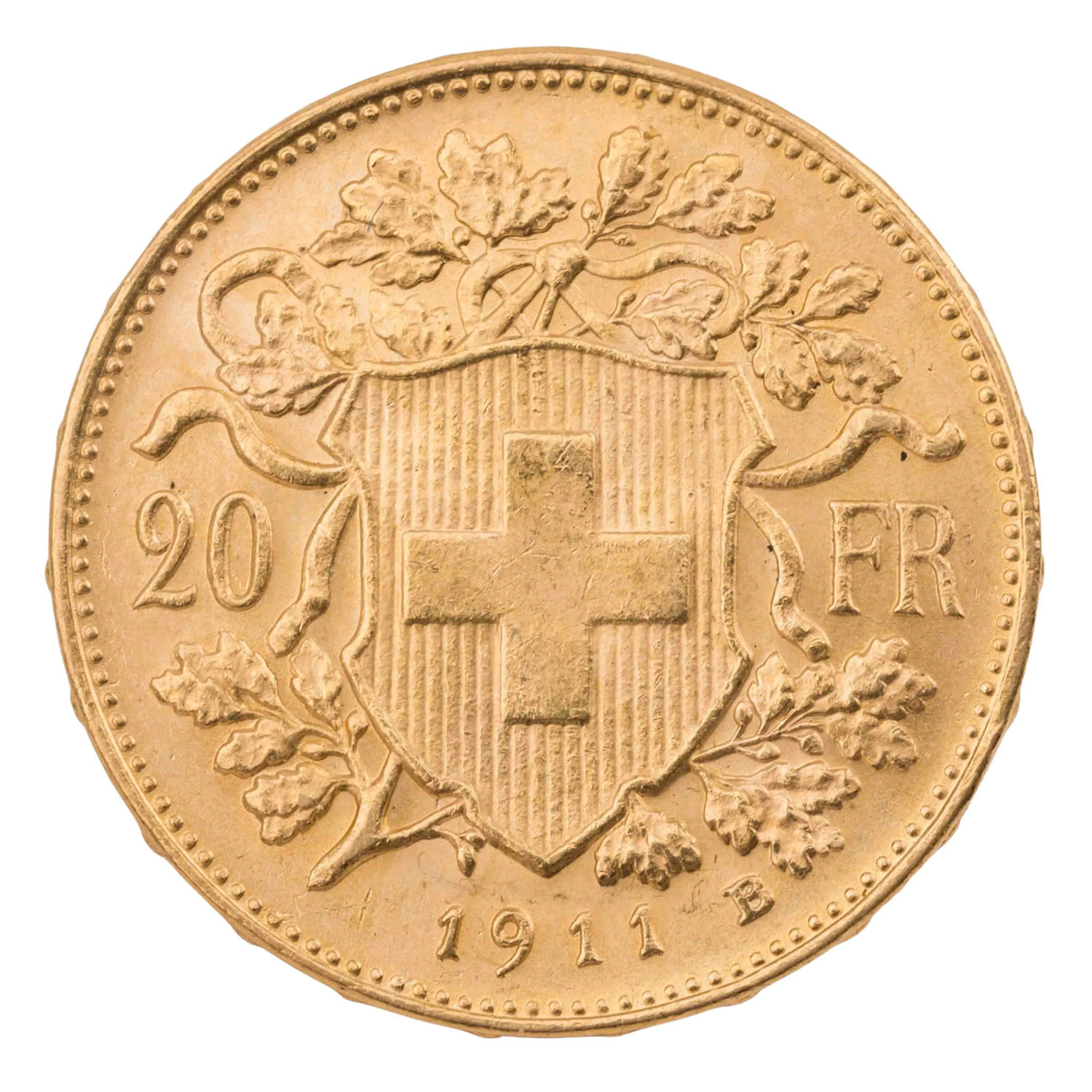 Schweiz/GOLD - 20 Franken 1911/B