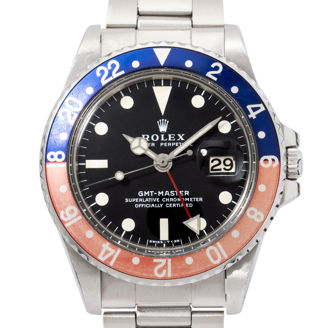 ROLEX GMT-Master Ref 1675 Mark 2 "Pepsi" Herrenuhr aus den 1970er Jahren.