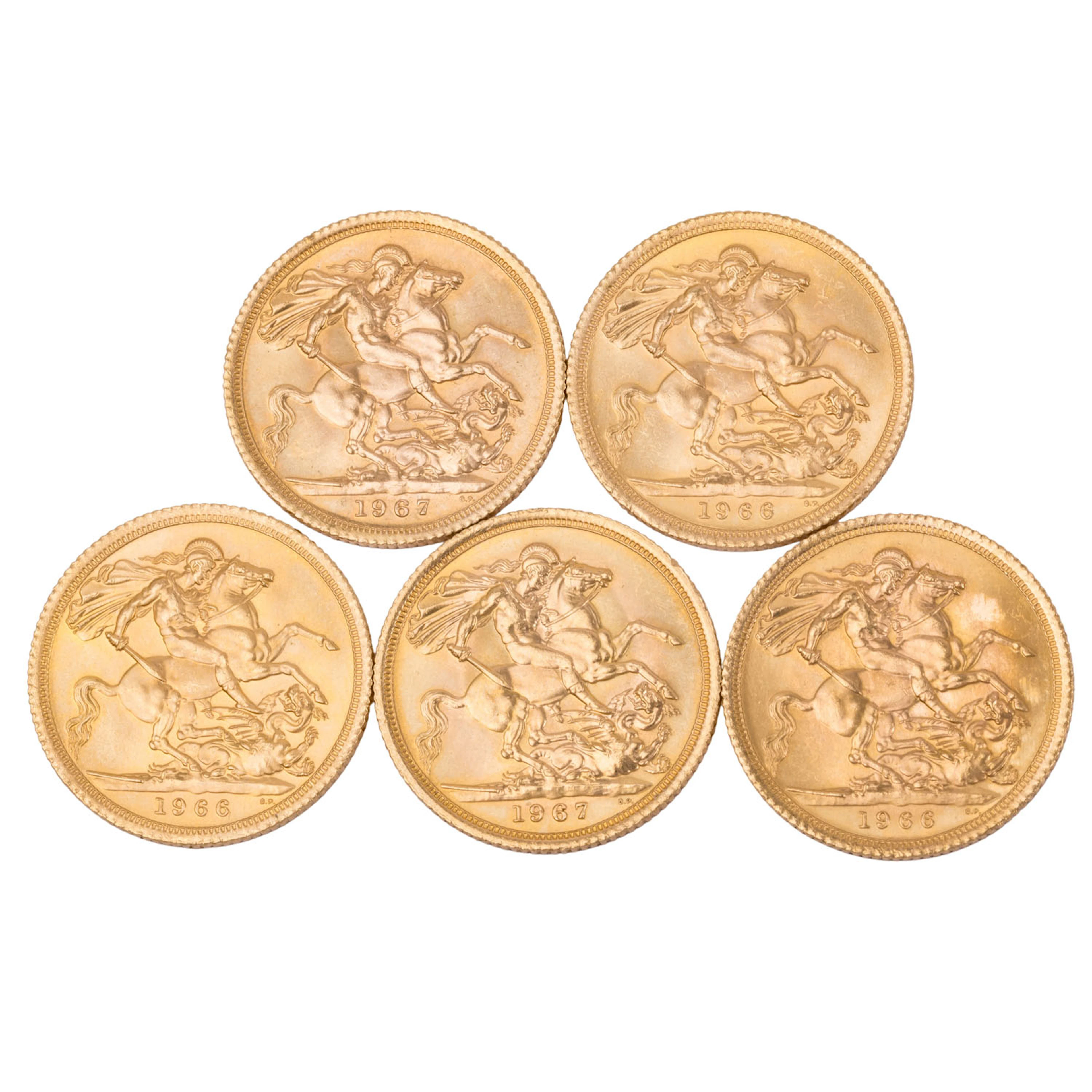 Vereinigtes Königreich / Investment-GOLDLot – 5 × 1 Sovereign, Elisabeth II.