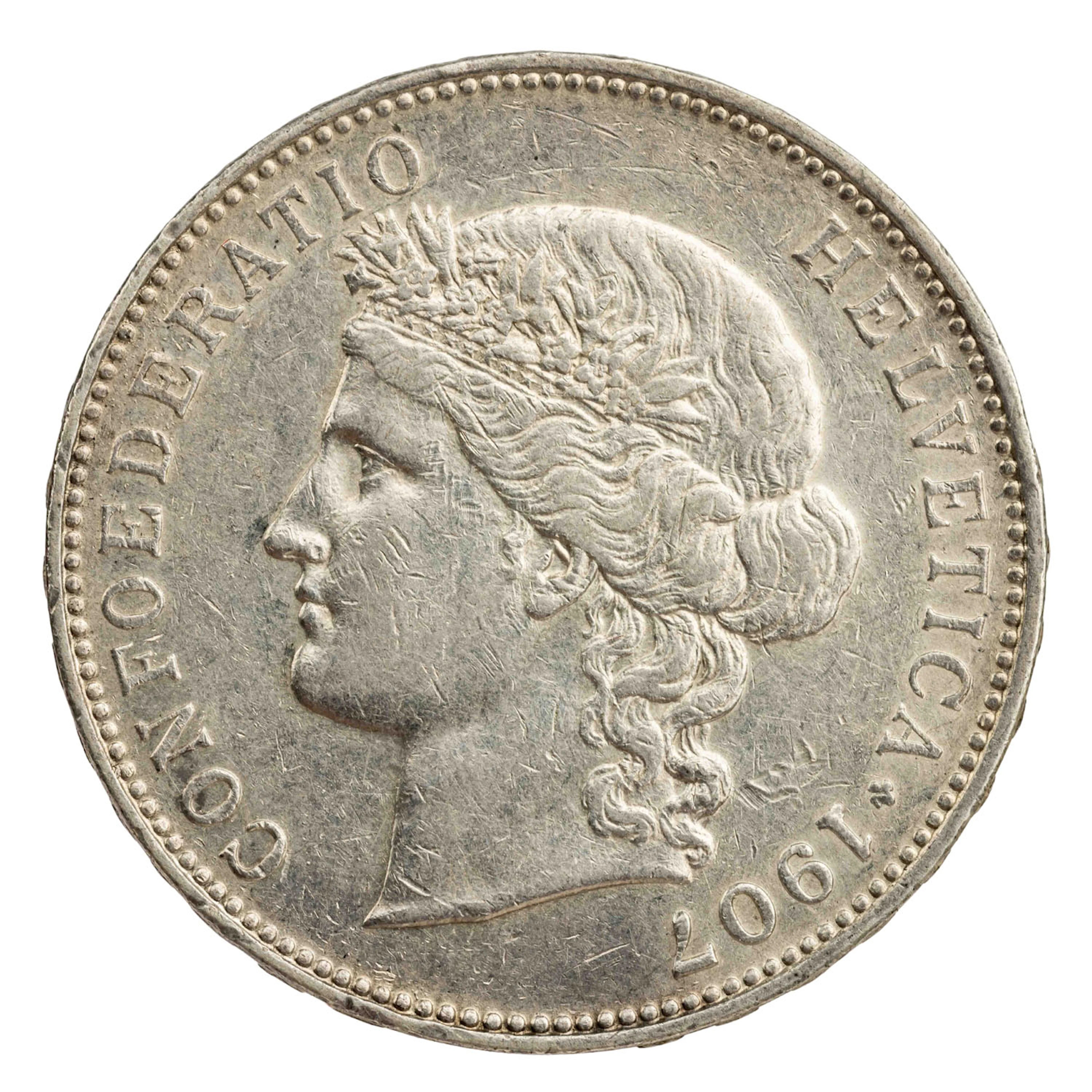 Schweiz/SILBER 5 Franken 1907/B "Kopf der Helvetia"