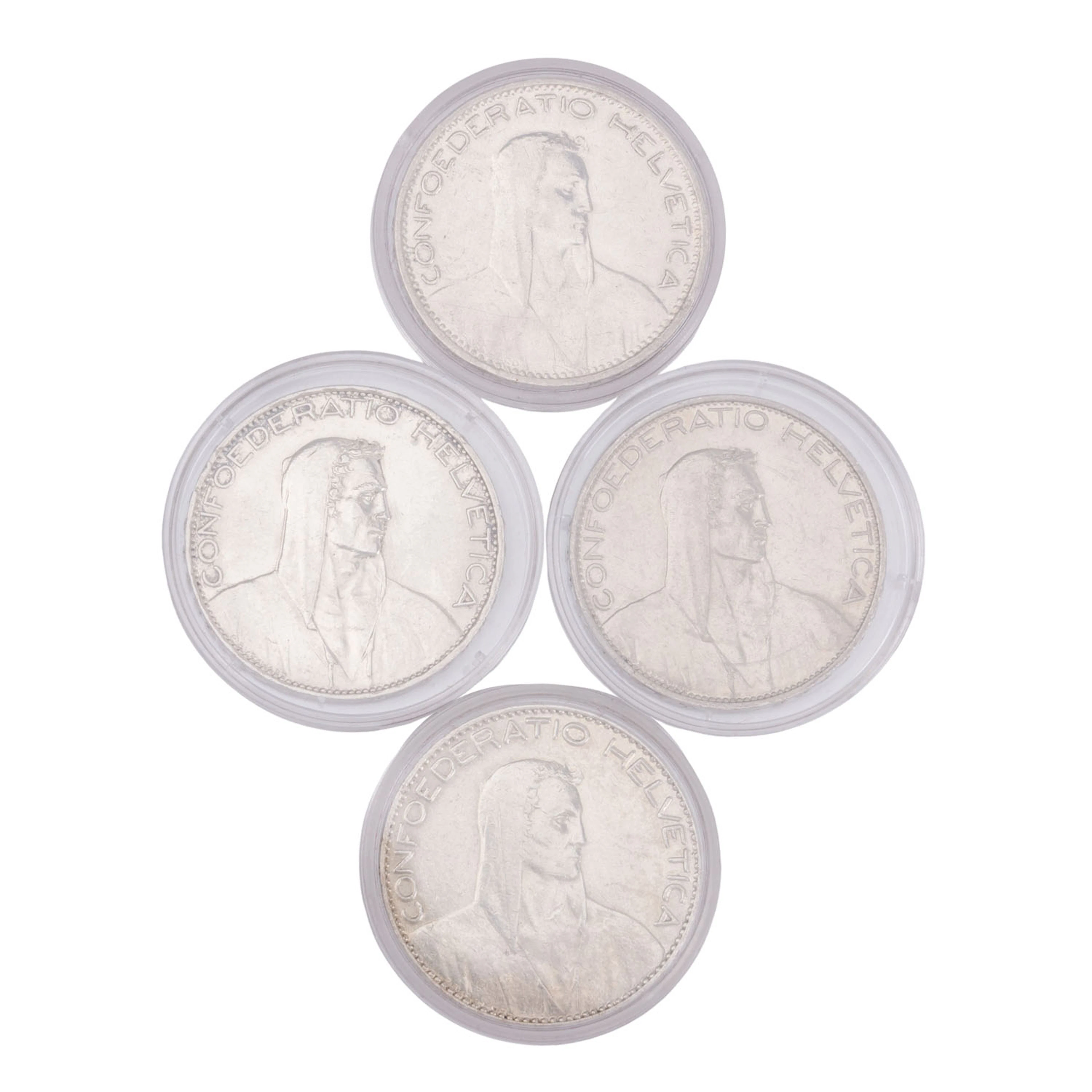 Schweiz/SILBERsammlung 4x 5 Franken, Jg. 1922-23 / 1925-26