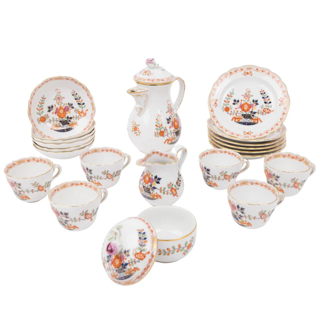 MEISSEN 21-tlg. Mokkaservice f. 6 Personen 'Tischchendekor', 1. Wahl, 20. Jh.