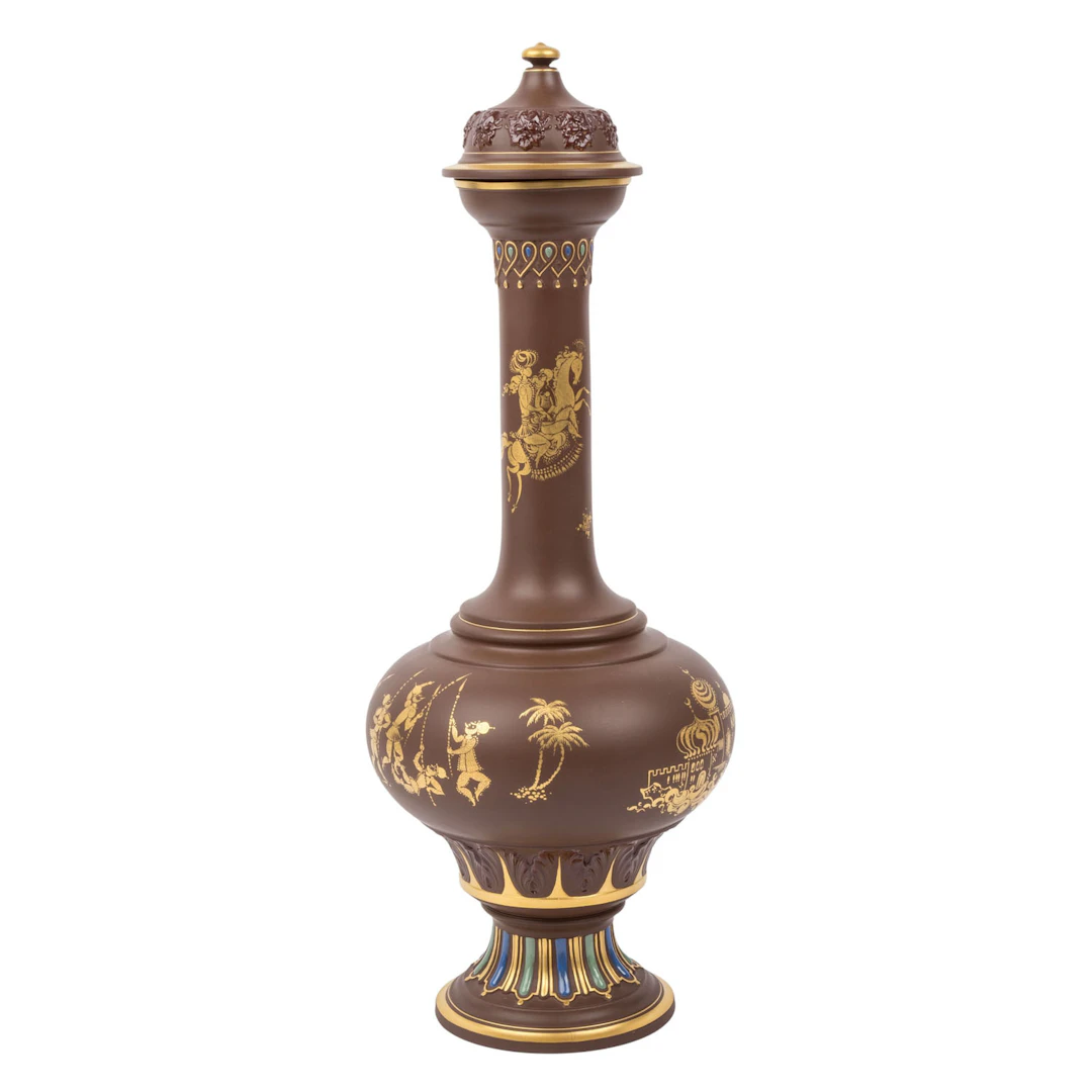 MEISSEN, seltene Böttgersteinzeug-Vase "Die Entführung" 20.Jh.