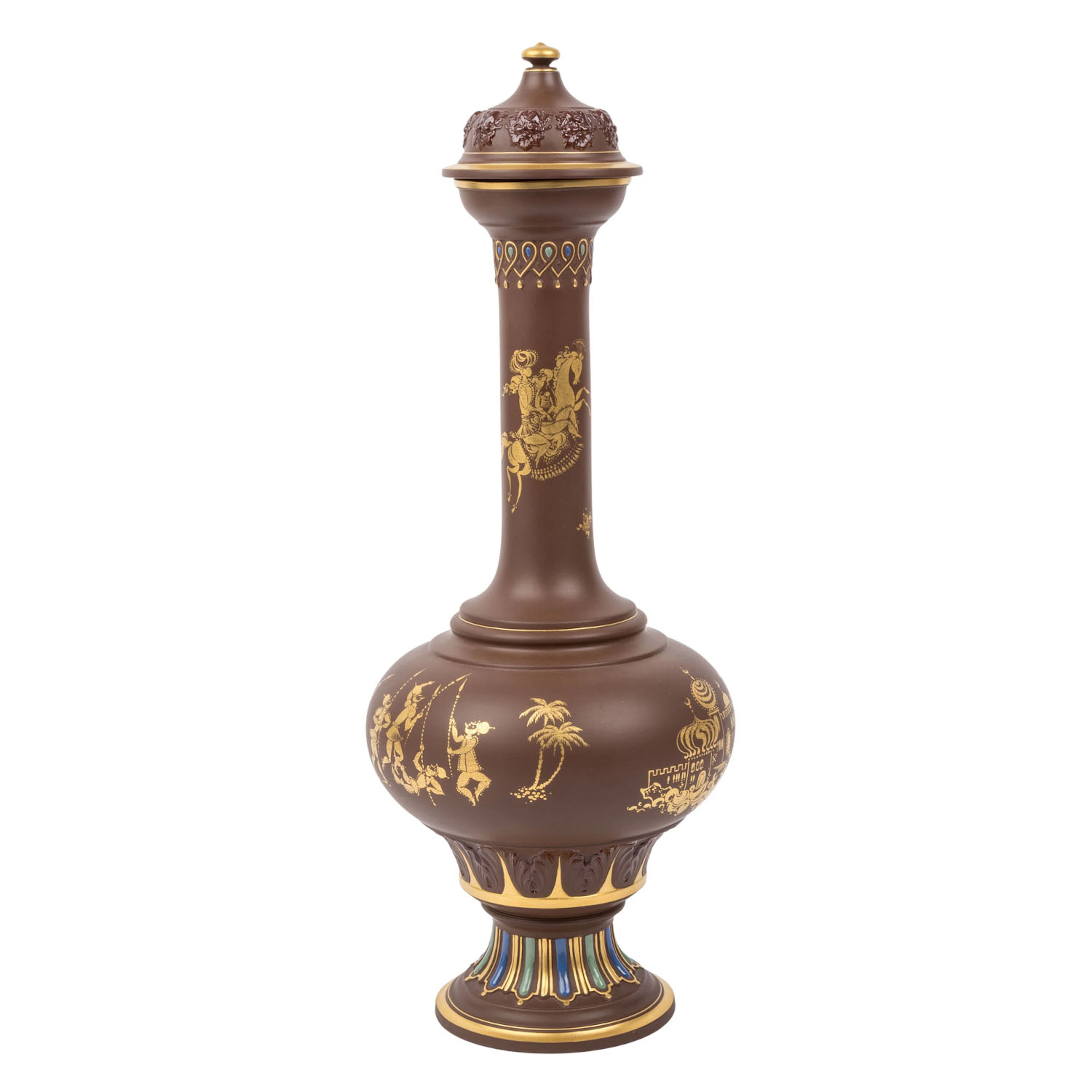 MEISSEN, seltene Böttgersteinzeug-Vase "Die Entführung" 20.Jh.