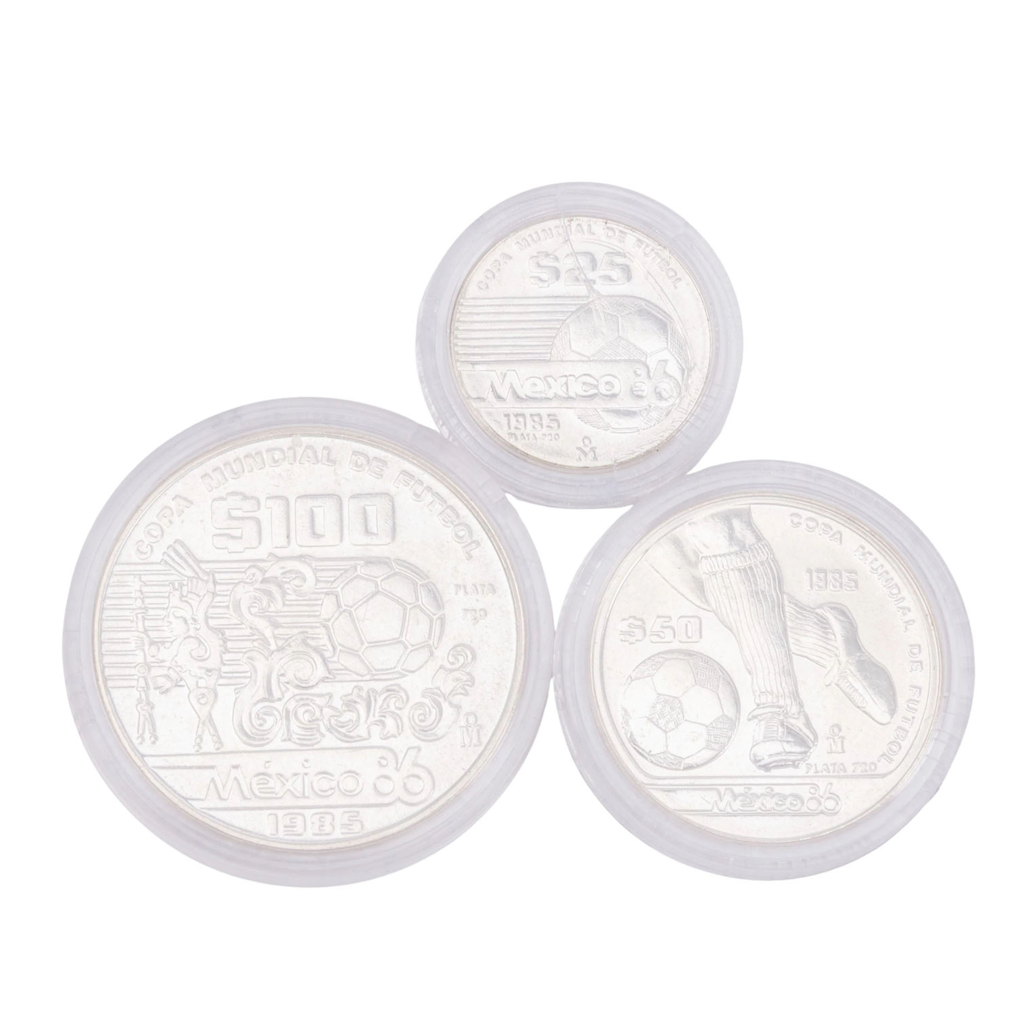 Mexiko-Satz /SILBER - FIFA WM 1986 25 / 50 / 100 Pesos 1985