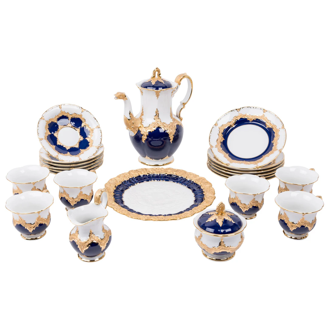 MEISSEN 22-tlg. Prunk-Kaffeeservice f. 6 Personen 'B-Form kobaltblau'