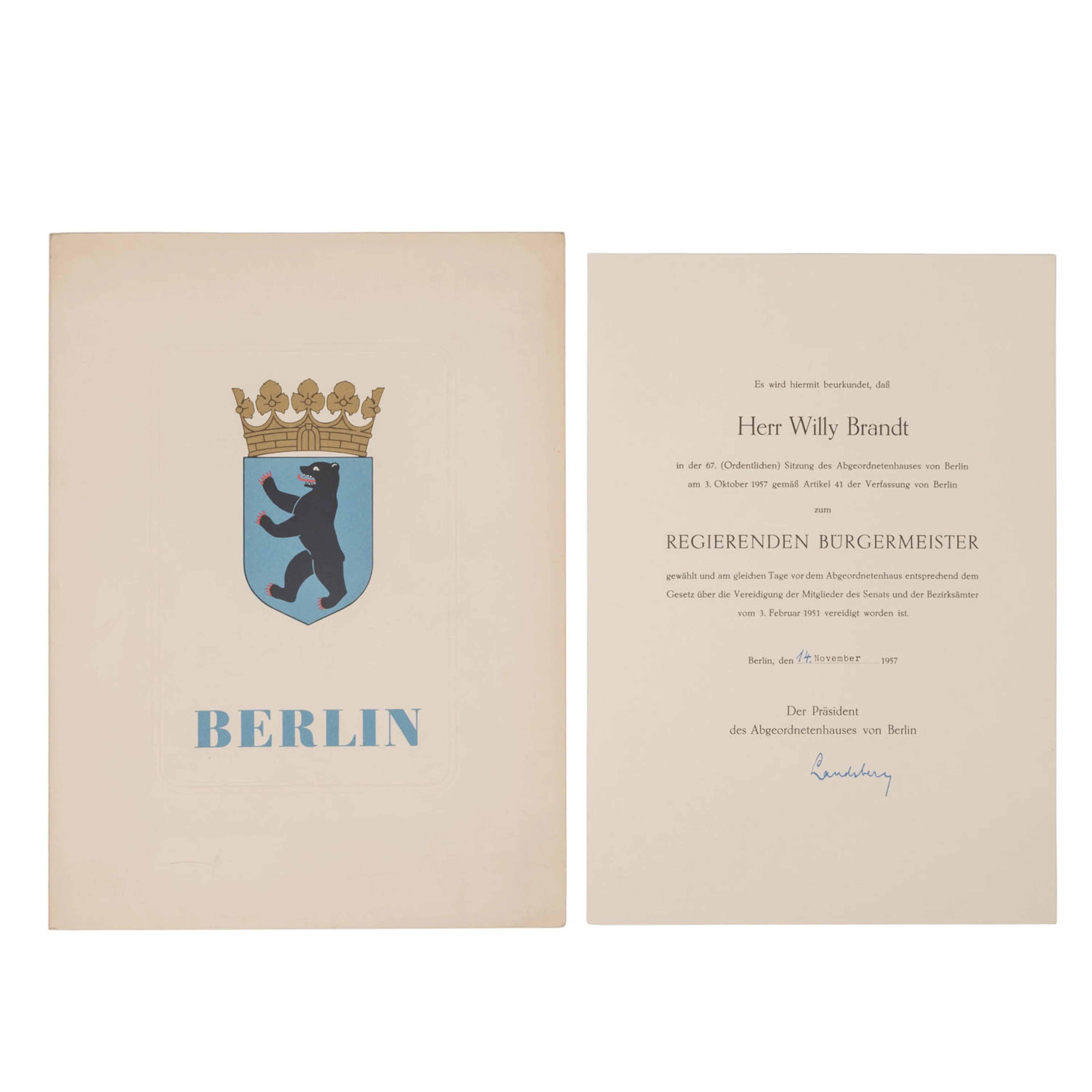 WILLY BRANDT (1913-1992), Kopie seiner Ernennungsurkunde zum Berliner