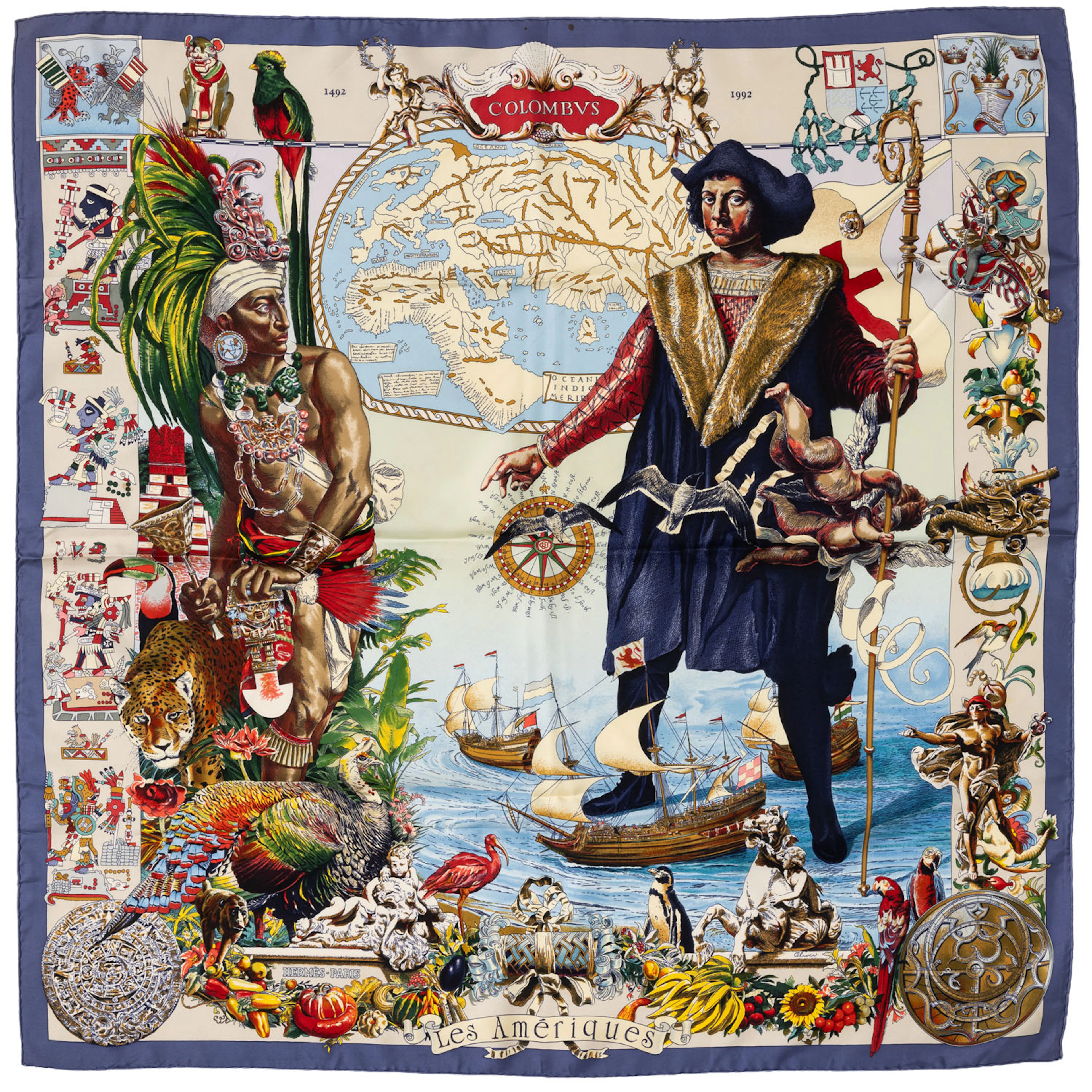 HERMÈS Seidencarré "LES AMERIQUES".
