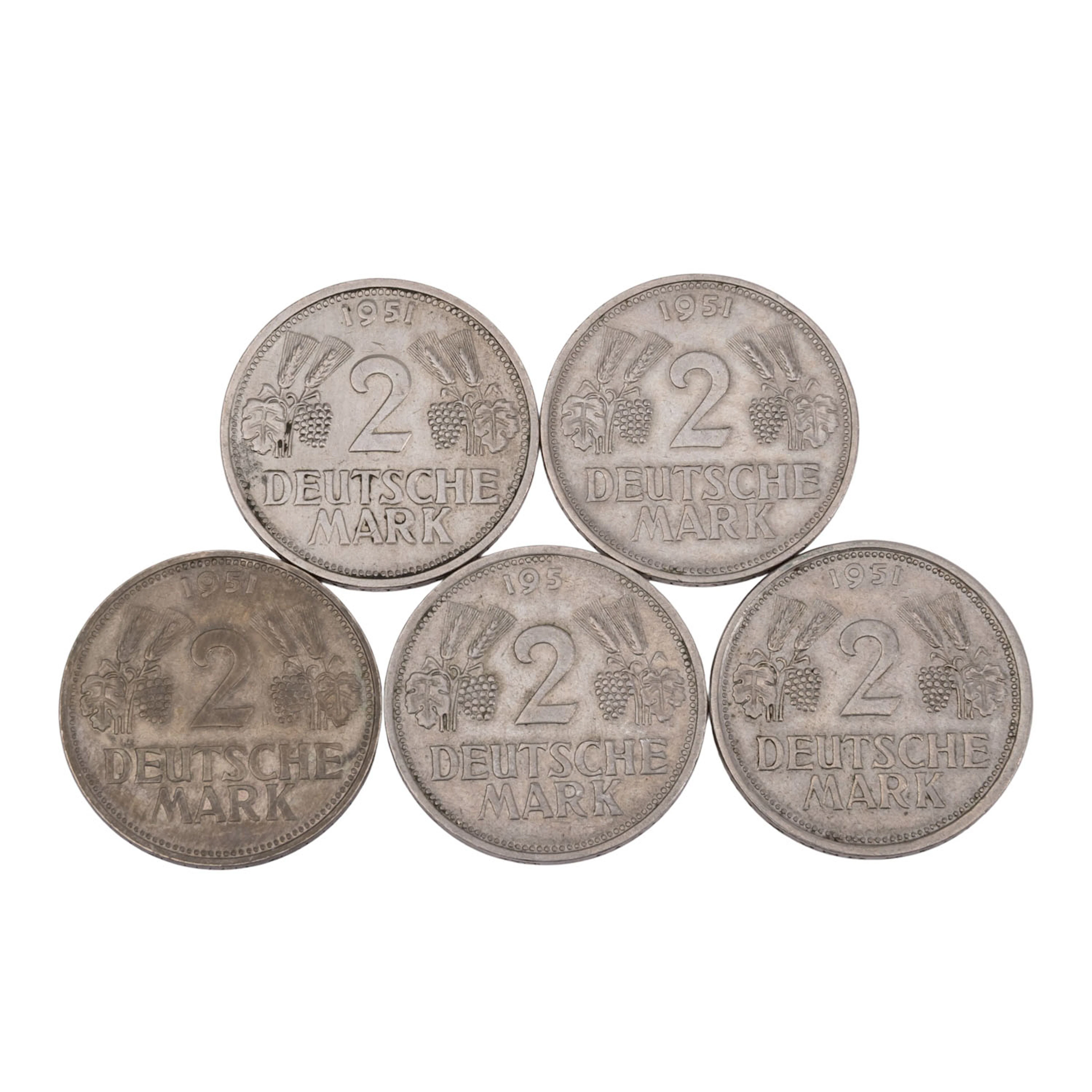 BRD – Lot: 5 x 2 DM Ähren 1951/D/J/F/G