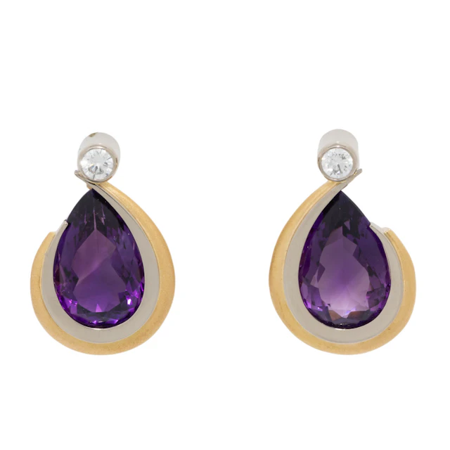 Paar Ohrstecker mit 2 Amethysten und 2 Brillanten
