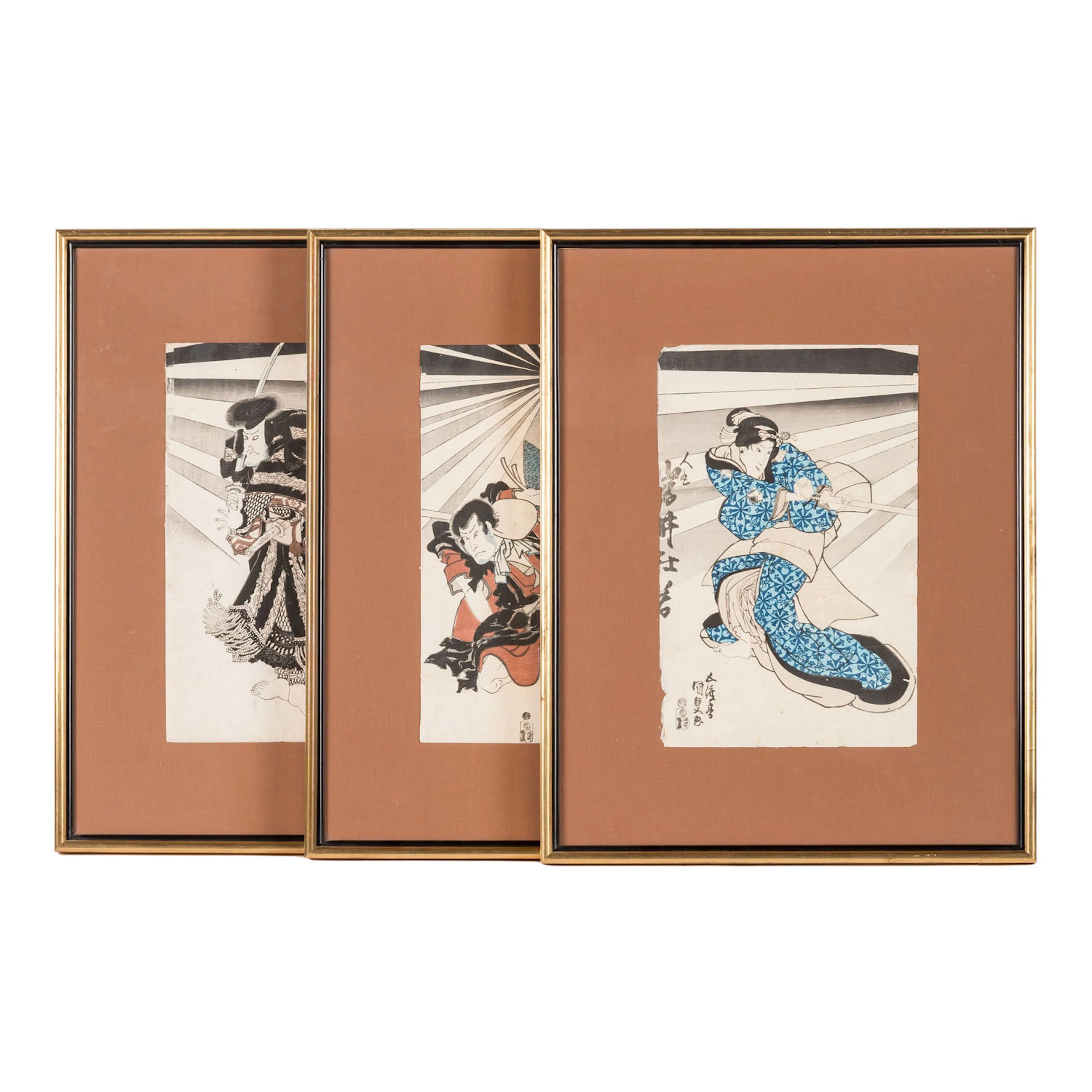 UTAGAWA KUNISADA (1786–1865) "Triptychon mit Kabuki-Schauspielern" 1820-1830