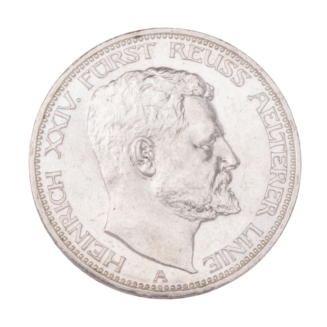 Fürstentum Reuss, ältere Linie/ Silber - 3 Mark 1909/ A, Fürst Heinrich XXIV.