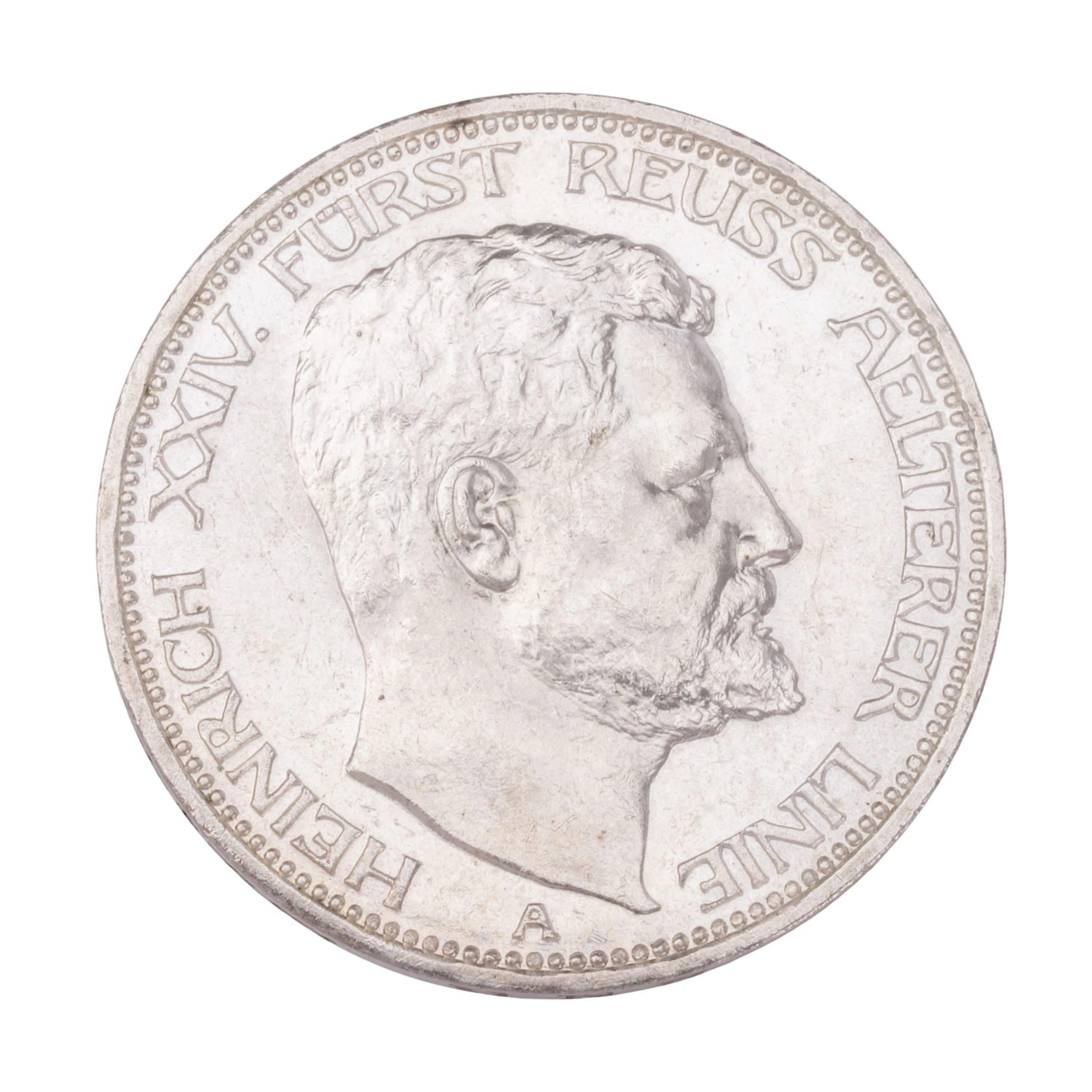 Fürstentum Reuss, ältere Linie/ Silber - 3 Mark 1909/ A, Fürst Heinrich XXIV.